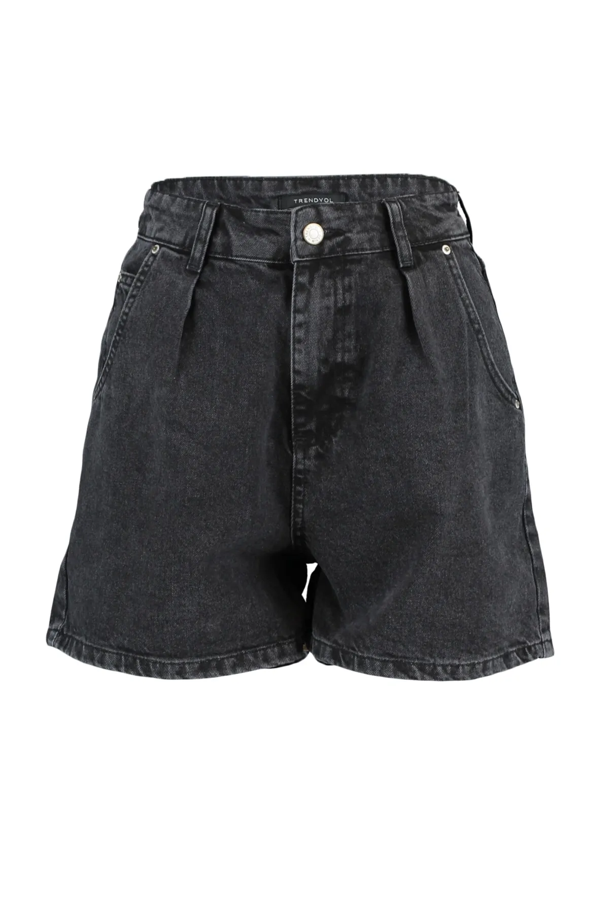 Trendyol Collection  Schwarze, nachhaltigere Denim-Shorts mit Falten TWOSS20SR0129