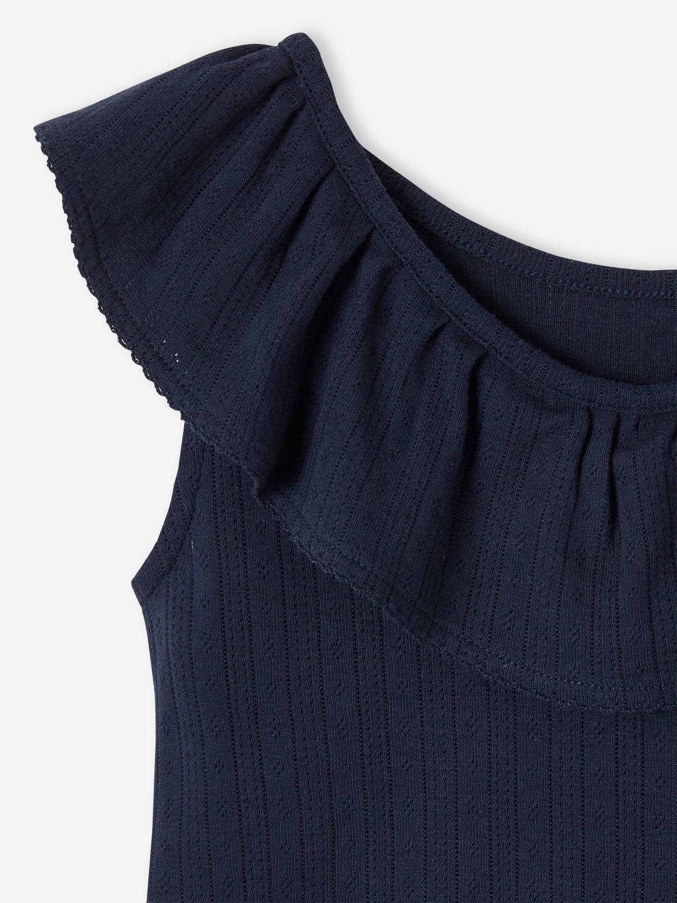 Vertbaudet Mädchen Volant-Top aus Pointelle-Jersey Oeko-Tex - smaragdgrün