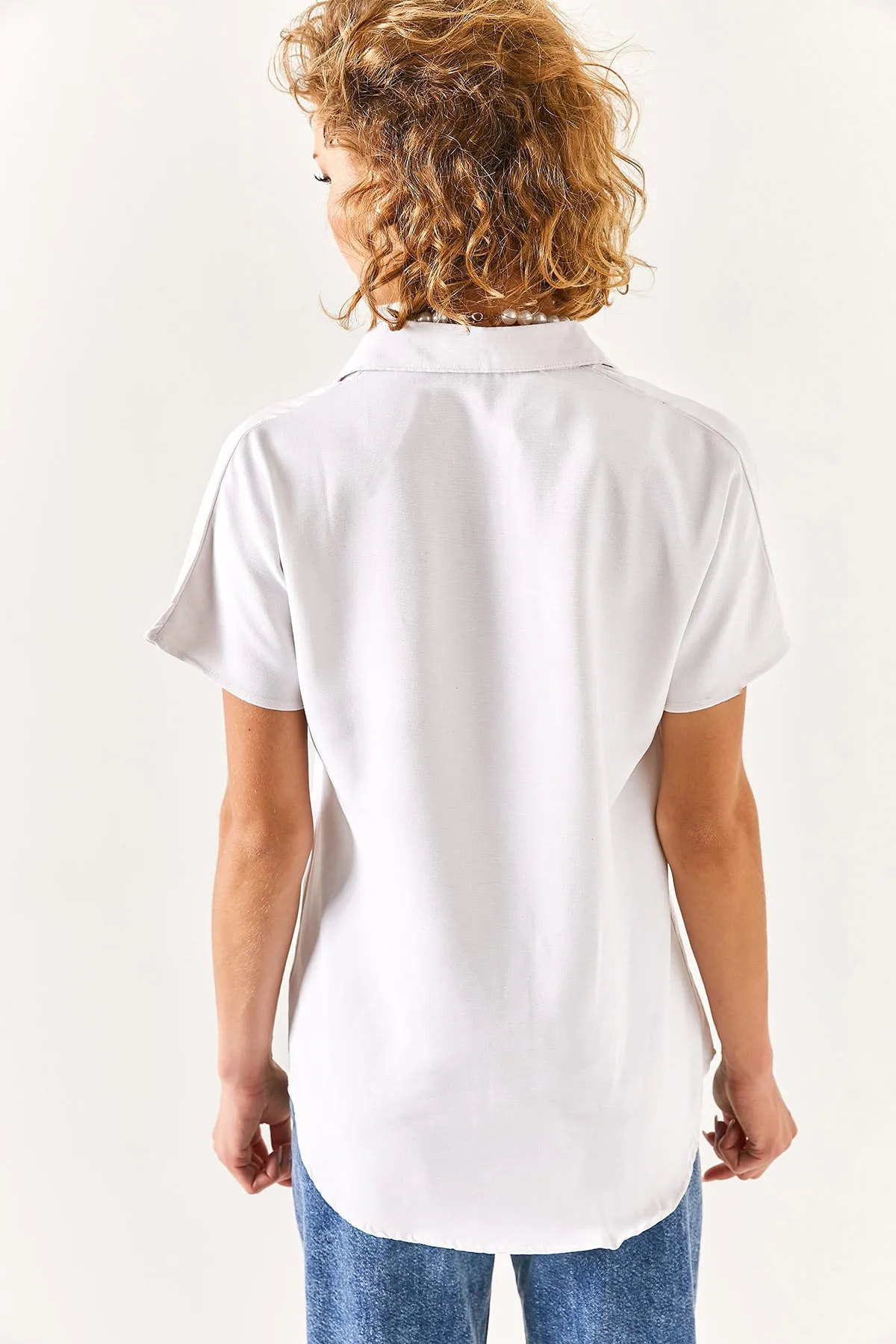 Olalook  Weißes Fledermaus-Übergröße-Leinenhemd für Damen GML-19001109