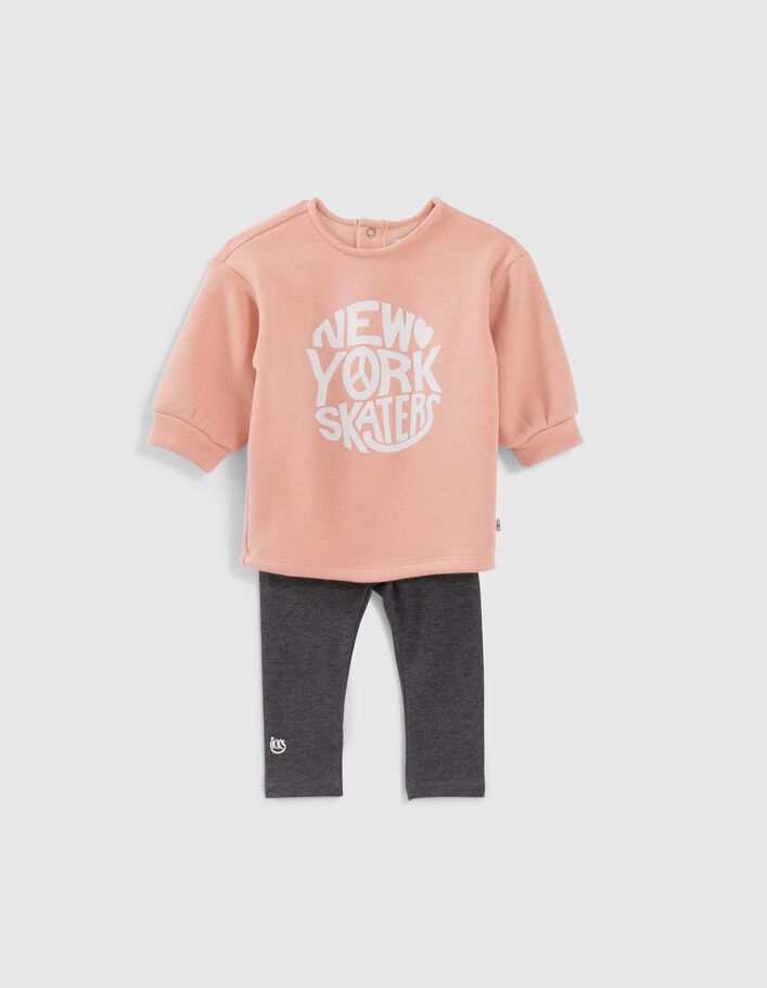 Ensemble robe-sweat rose et leggings gris bébé fille