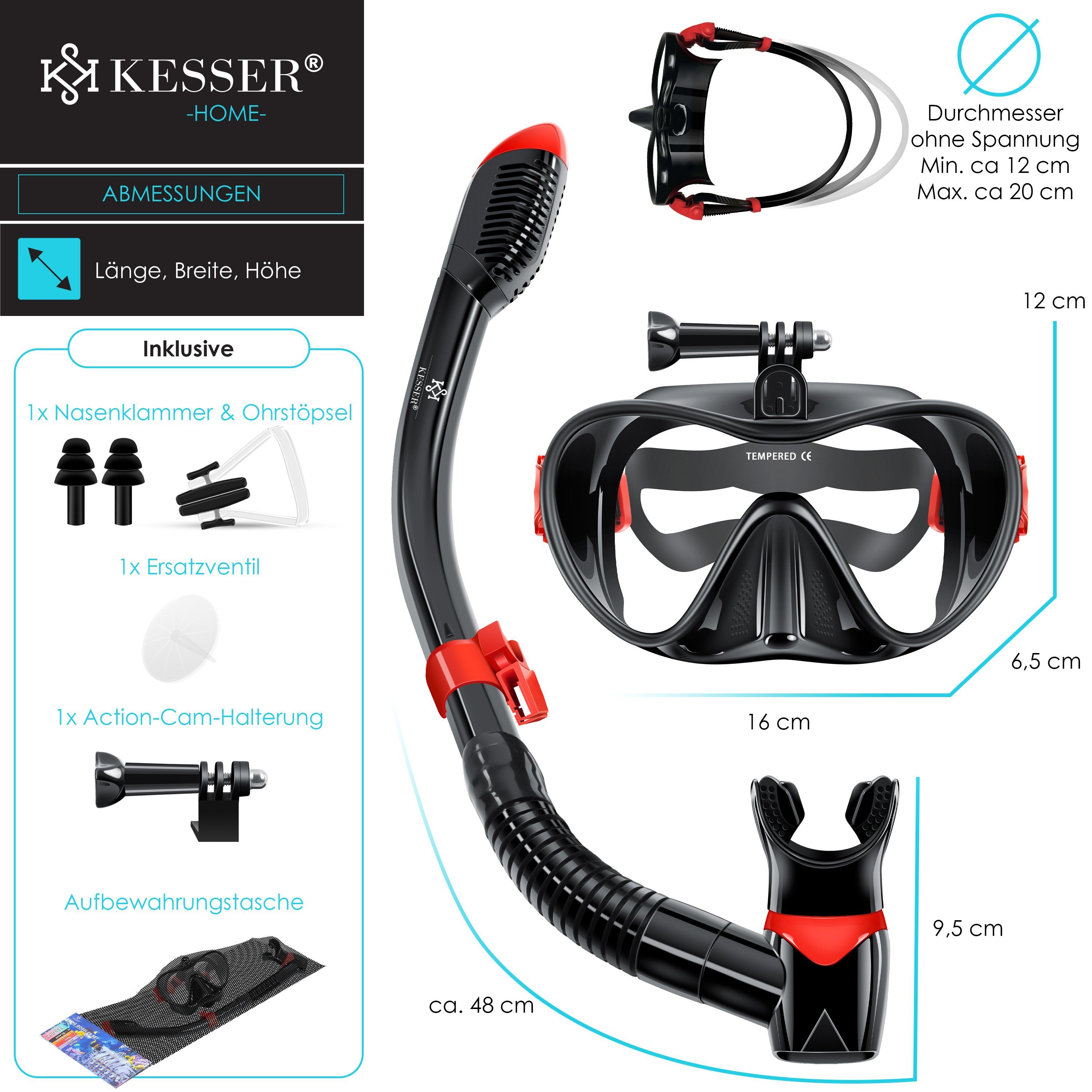 KESSER Taucherbrille, Schnorchelset Profi Taucherbrille Schnorchelmaske Tauchset