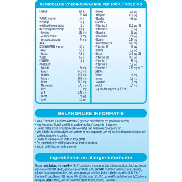 Hero 6 M Nutrasense Classic 2 pokračovacie mlieko 750g