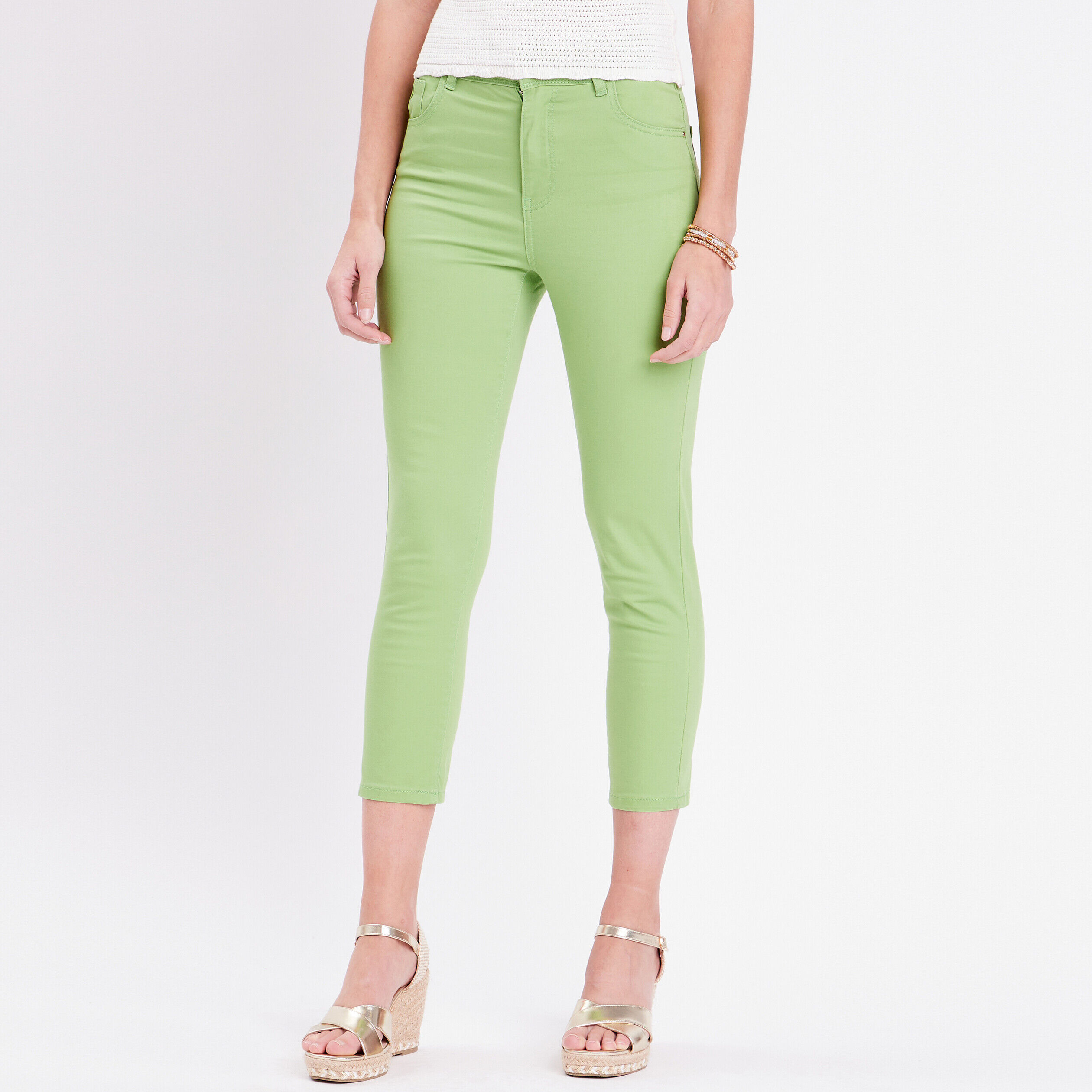 Pantalon slim push up 7/8ème vert femme | Cache Cache