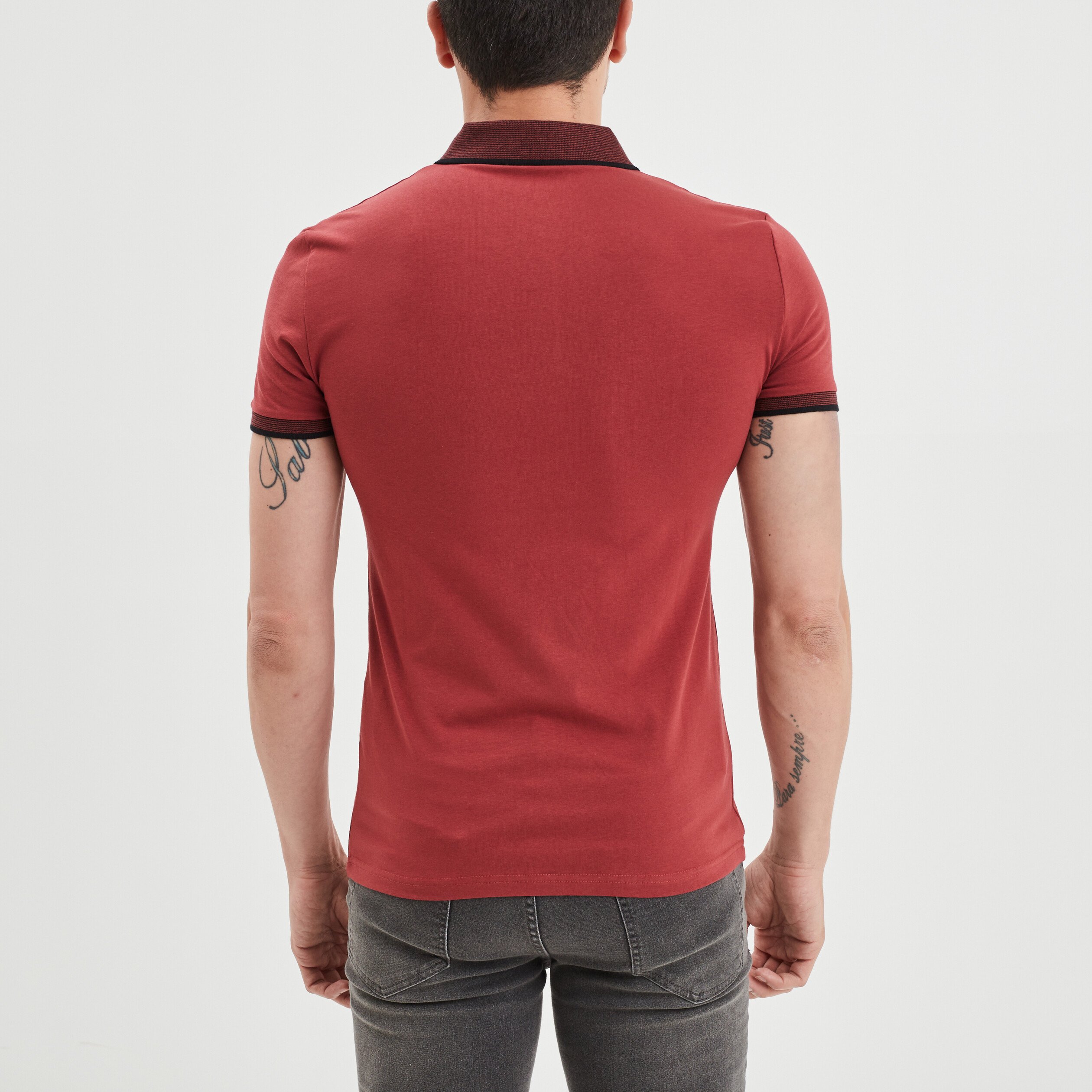 Polo ajusté manches courtes bordeaux homme | La Halle