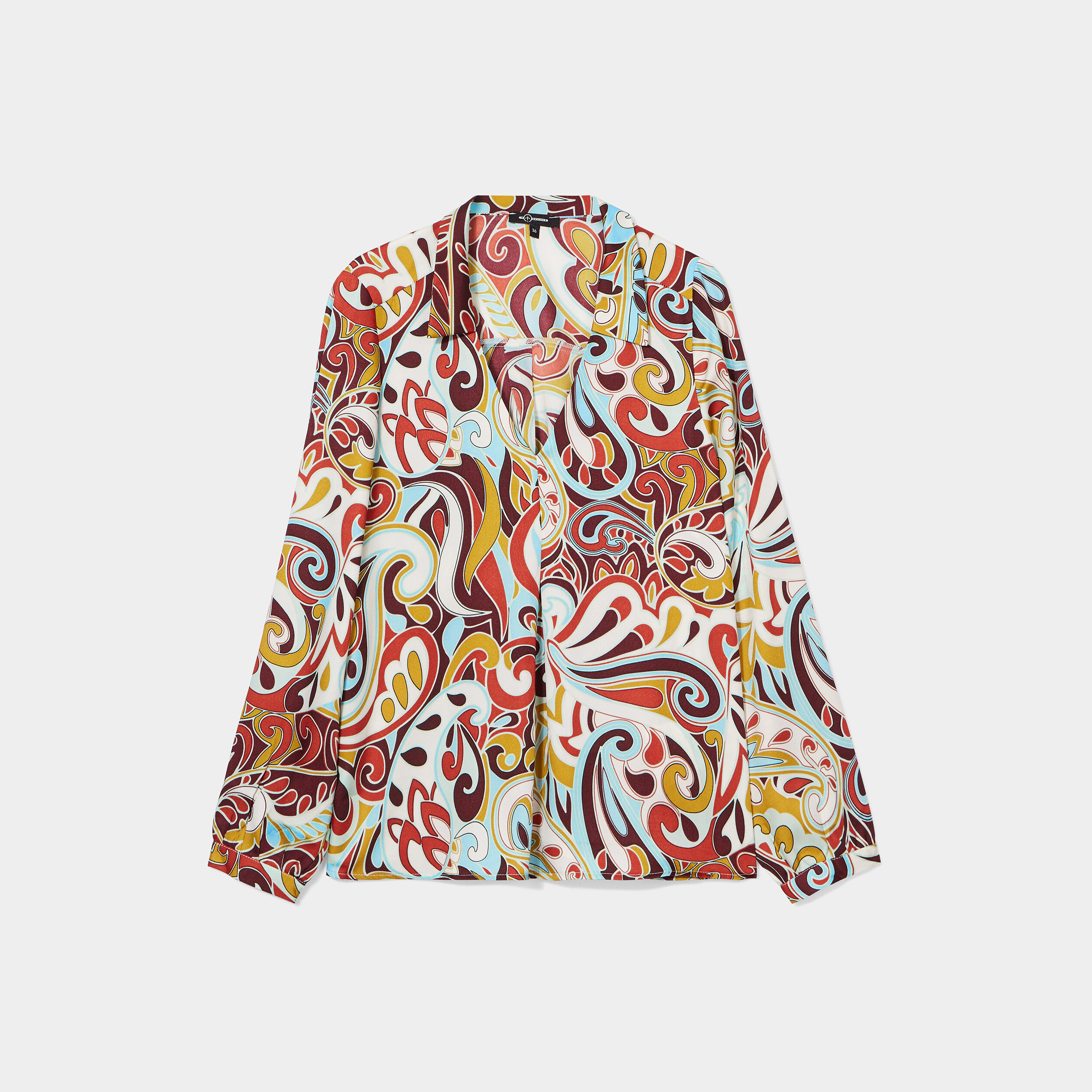 Blouse satin col en V à revers noir femme | La Halle