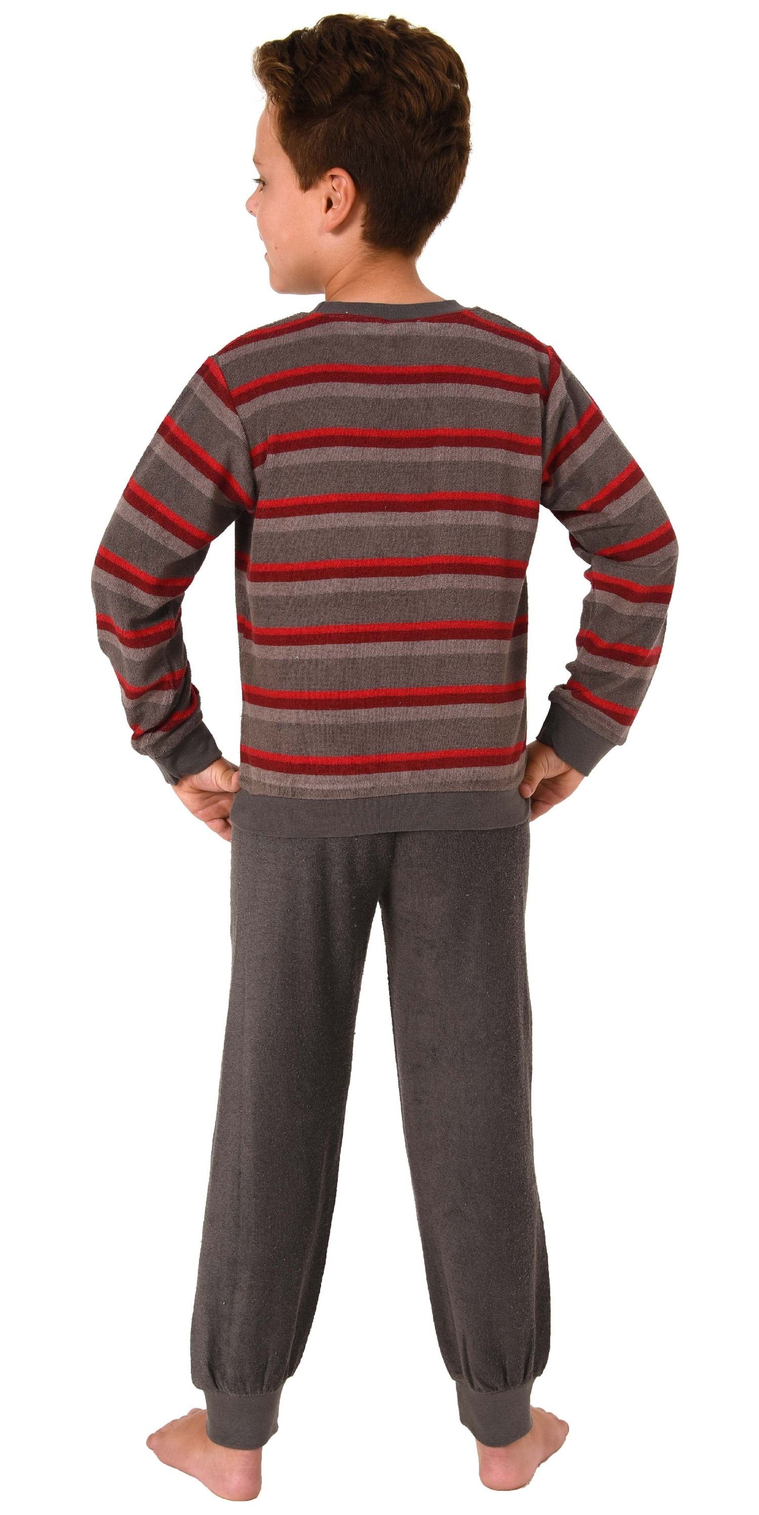 Normann Pyjama Jungen Frottee Schlafanzug langarm mit Bündchen Streifenoptik