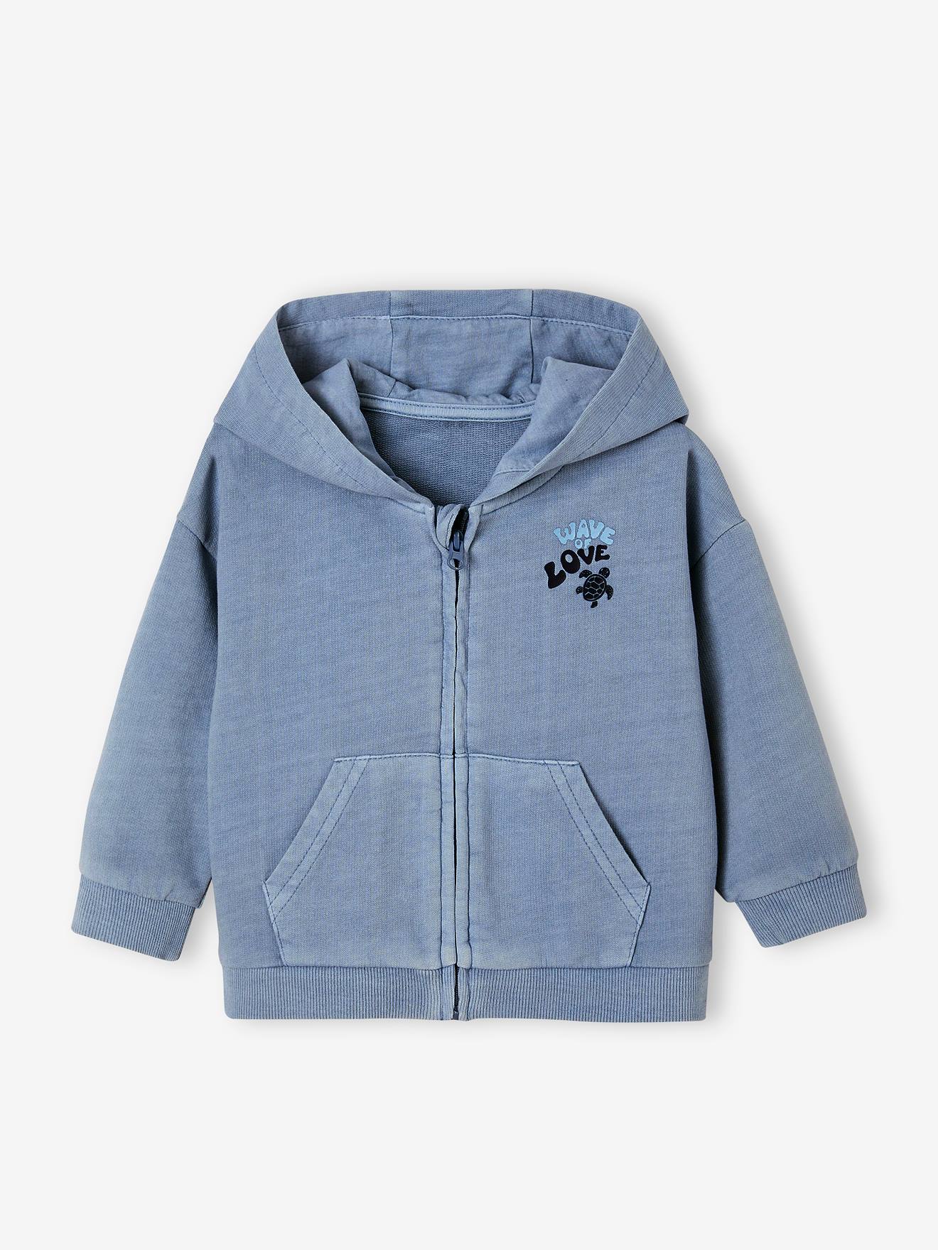 Sweat à capuche zippé bébé en molleton léger bleu ciel