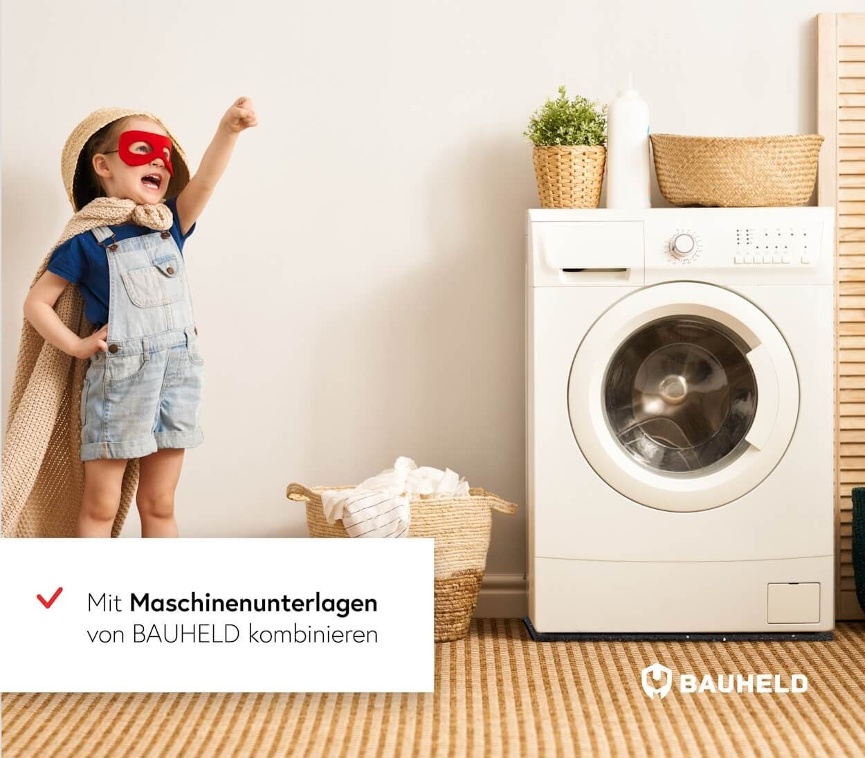 BAUHELD Antirutschmatte Waschmaschine [Made in Germany], 60x60 cm, Waschmaschinenauflage mit Vinyl-Beschichtung, Als Waschmaschinenbezug, Waschmaschinenabdeckung, Auch für Trockner