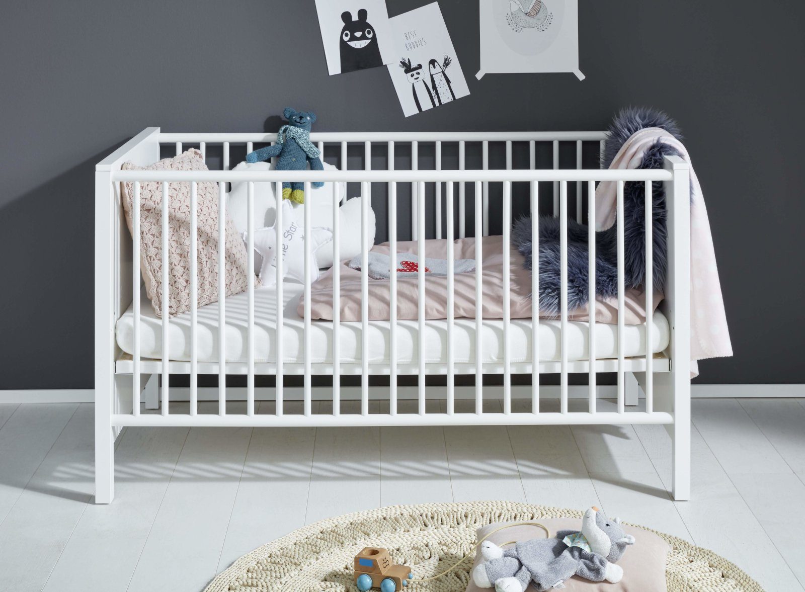 trendteam Babyzimmer-Komplettset Ole, (Set 3-teilig, Babybett, Wickelkommode und Kleiderschrank), neutral weiß, Landhaus modern