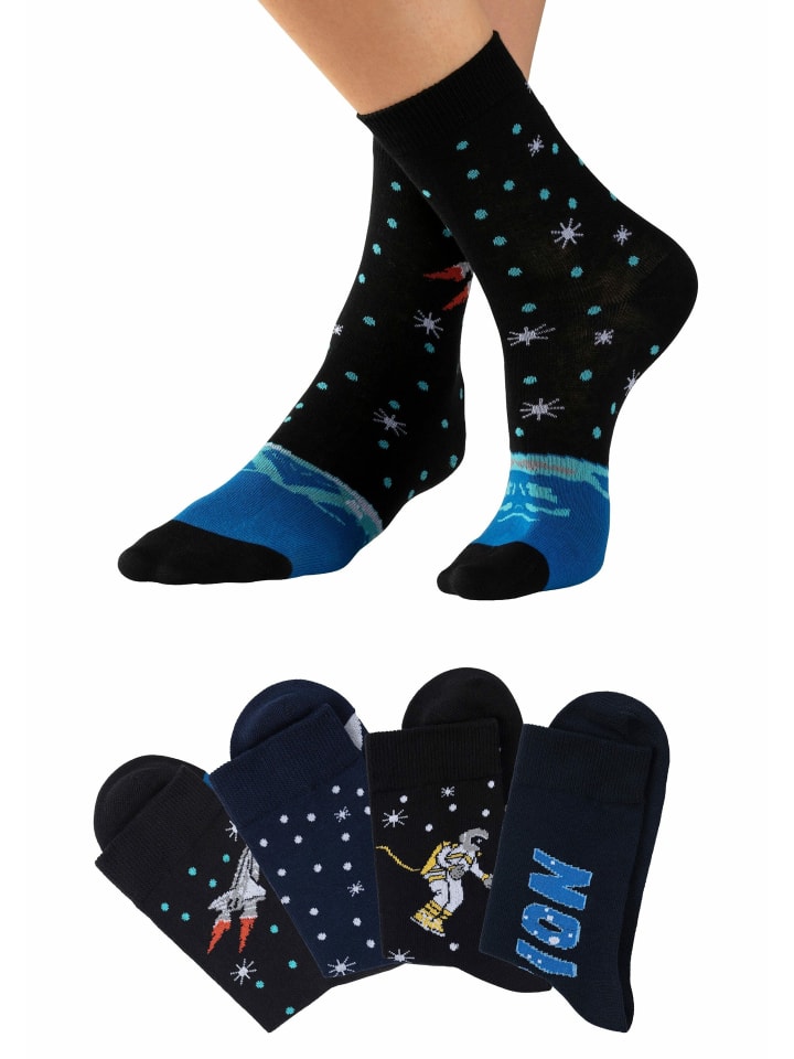 H.I.S Socken in 2x blau-gemustert, 2x schwarz-gemustert günstig kaufen