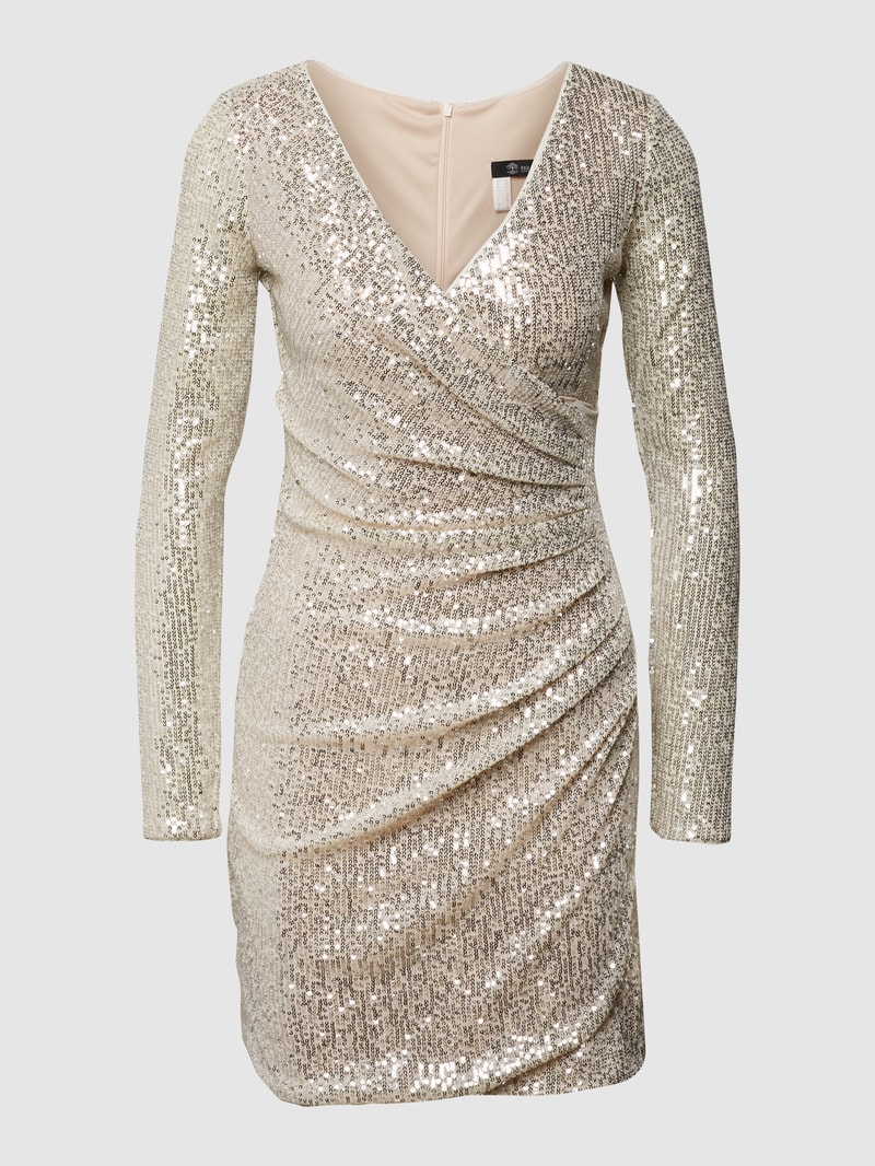 Cocktailkleid mit Paillettenbesatz in gold