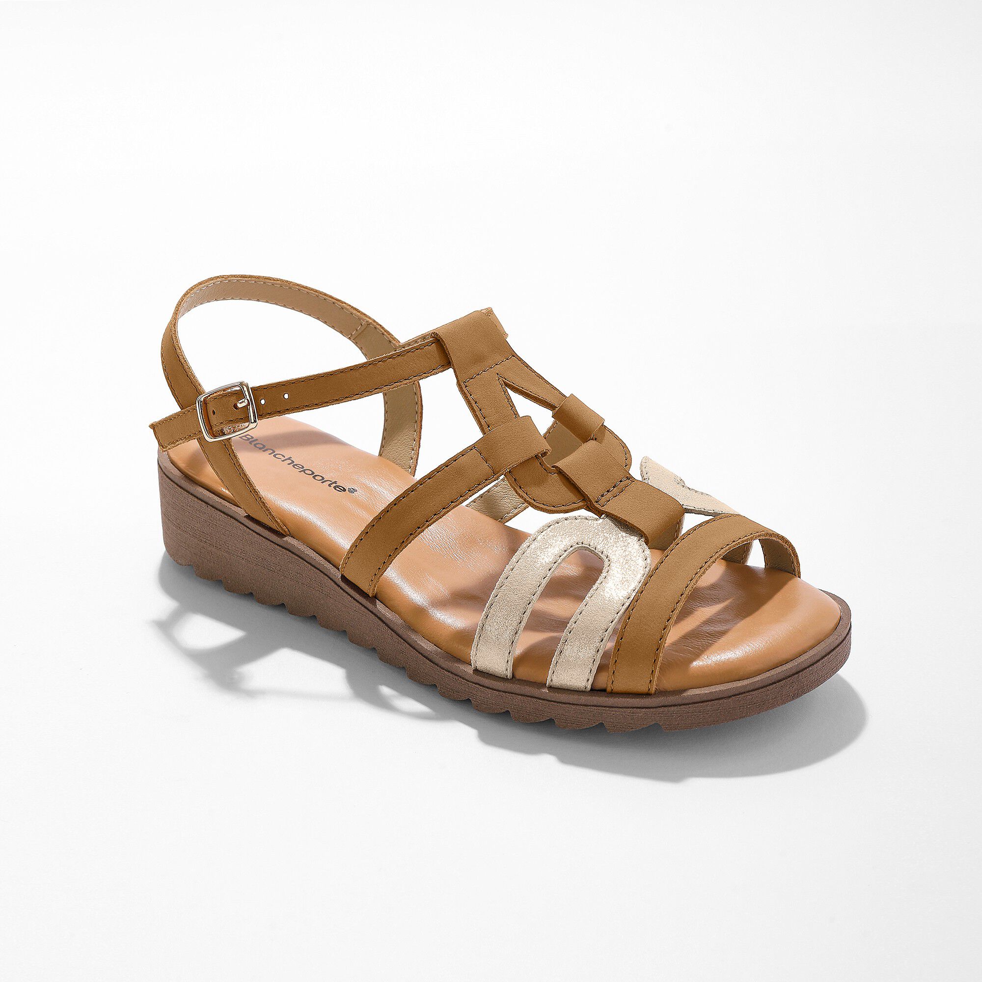 Sandales compensées cuir bi-matière