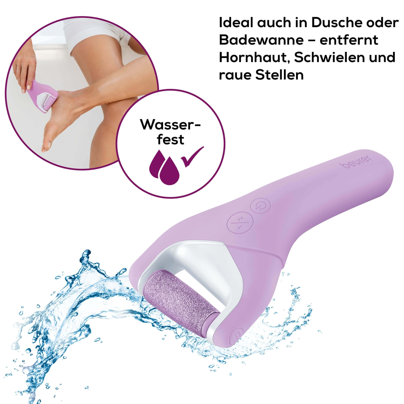 Beurer Hornhautentferner MP 59 Wet & Dry-Hornhautentferner für weiche Füße - 1 feiner & grober Aufsatz mit Diamantbeschichtung
