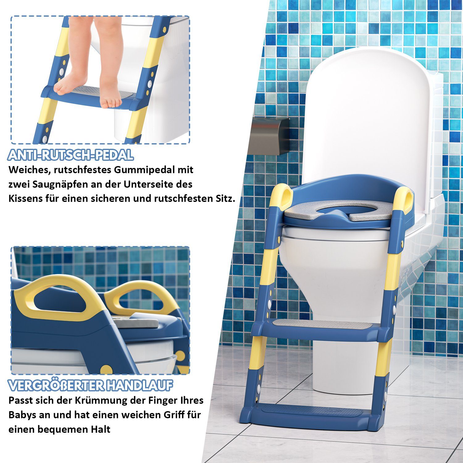 TolleTour Toilettentrainer mit Leiter Treppe Kindersitz Toilettensitz Töpfchen Blau RoSe
