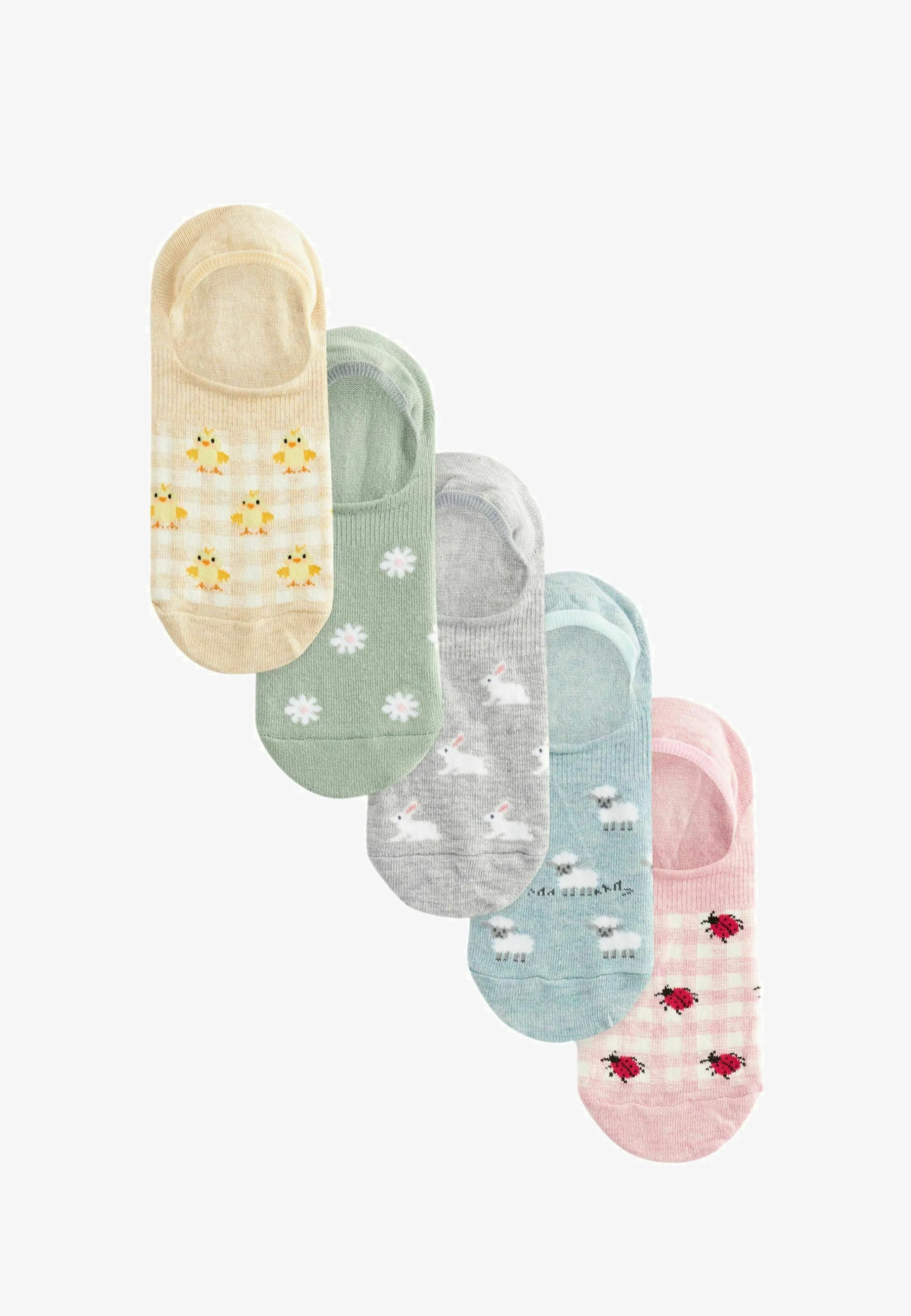 Pack de 5 calcetines invisibles con estampado de animales de primavera