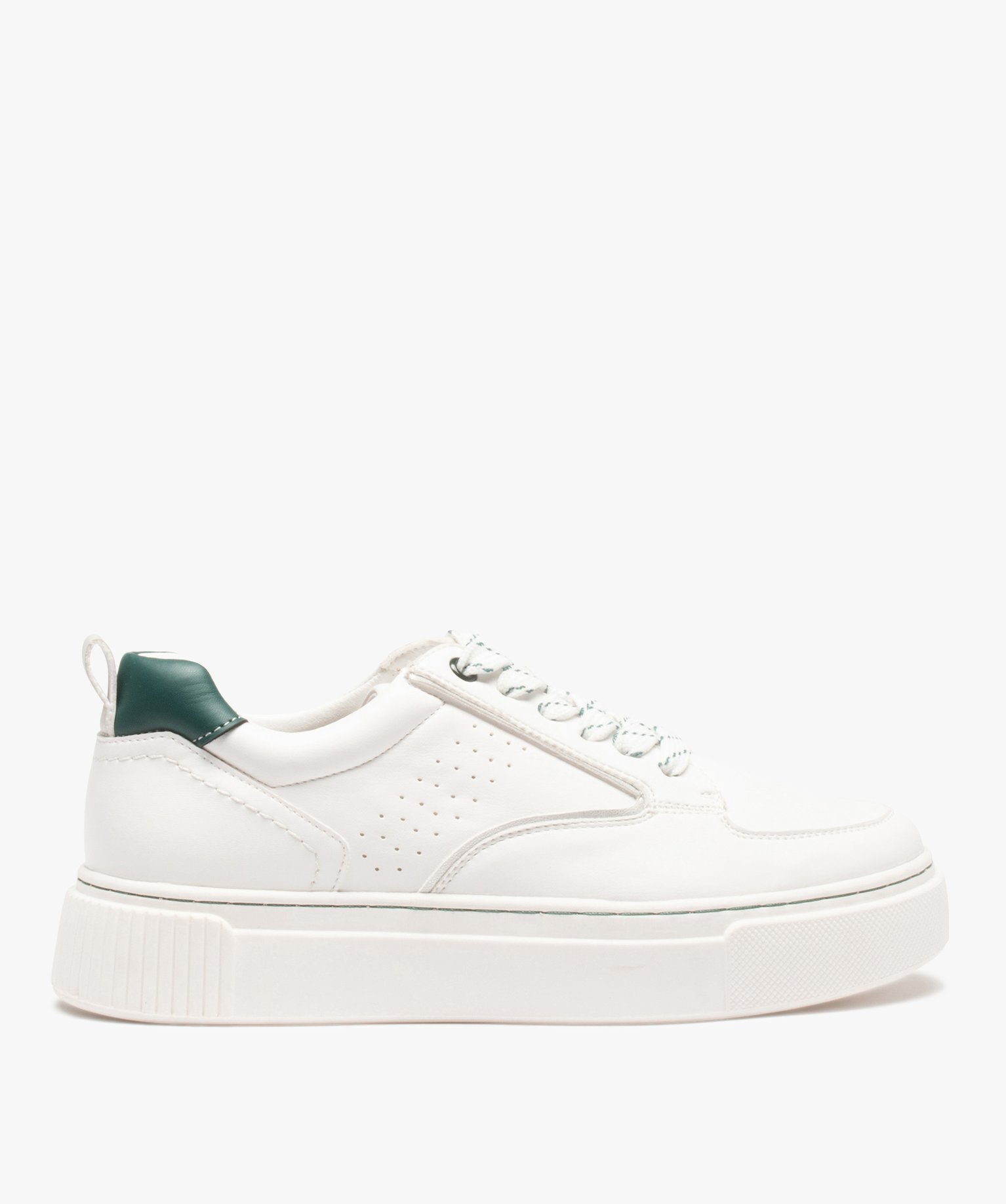 Baskets femme unies à lacets bicolores blanc | GEMO