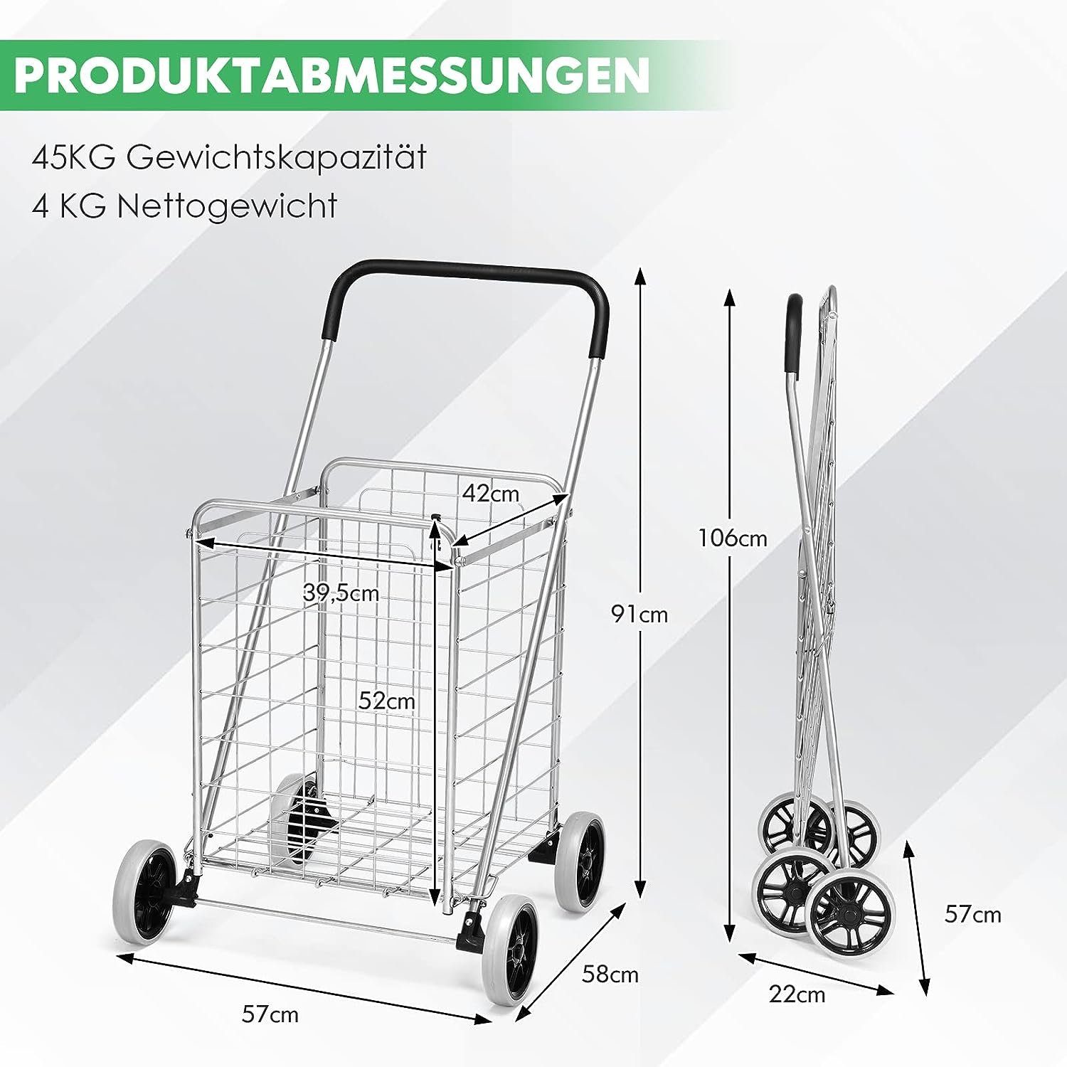 KOMFOTTEU Transportwagen Einkaufswagen, klappbar & tragbar