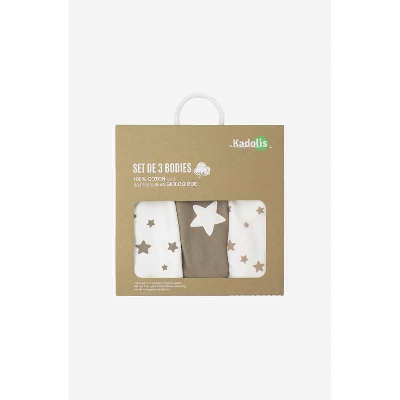 Lot de 3 Body manches longues en Coton Bio à motifs étoiles