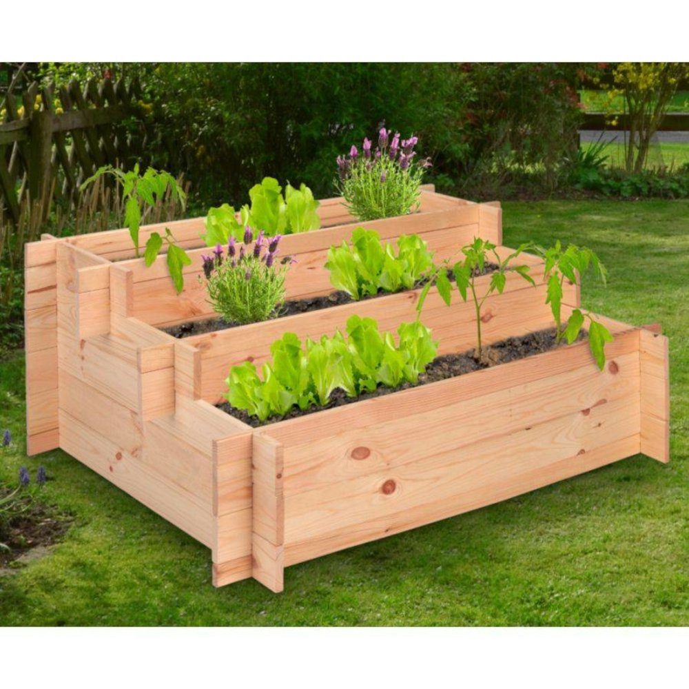 Haushalt International Hochbeet, Nachhaltiges FSC® Pinienholz - Mit 3 Etagen - 100 x 75 x 40 cm