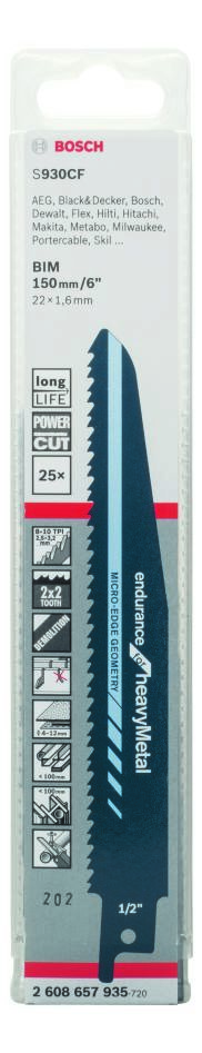 Bosch Blue Accessories 2608657935 S930CF Säbelsägeblatt Endurance für Schwermetalle 150 mm 25 Stück