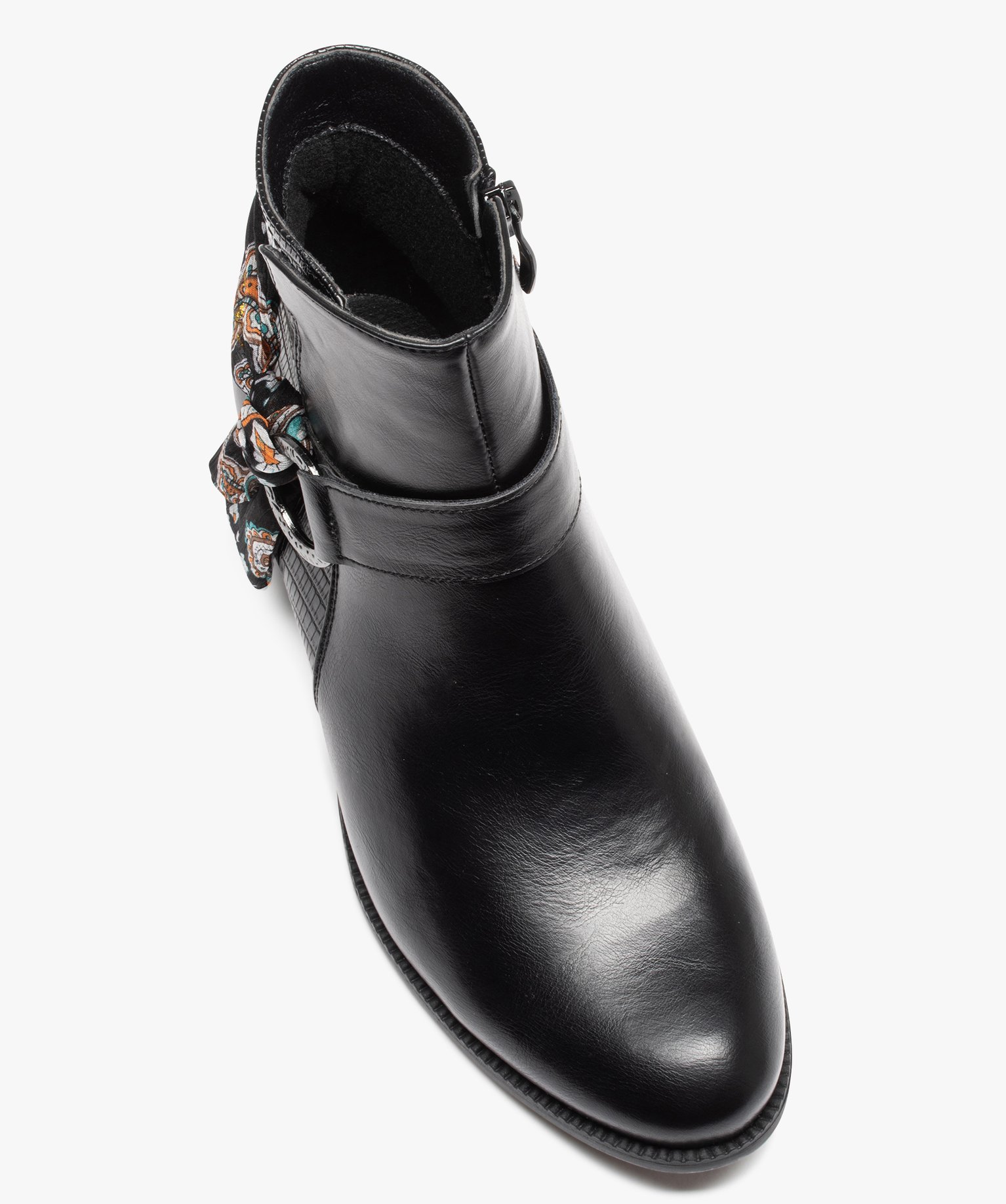 Boots femme unies à petit talon avec bride foulard noir | GEMO
