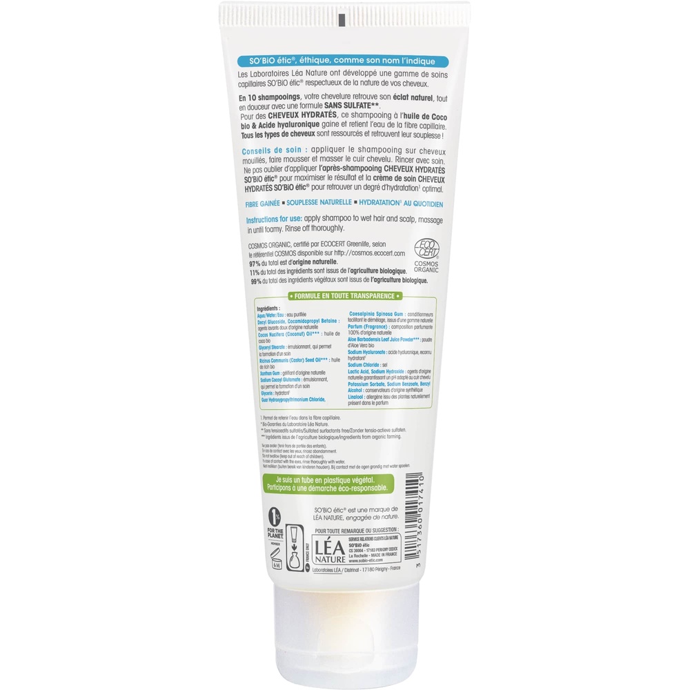 LÉA NATURE SO BiO étic Shampooing cheveux hydratés³, Coco bio & Acide hyaluronique Shampooing
