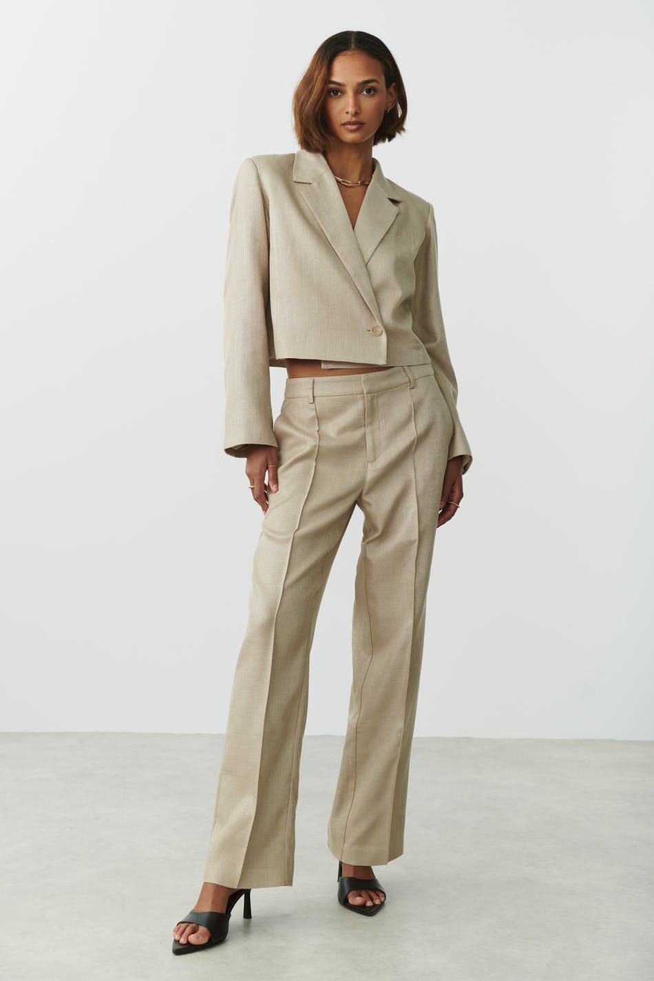 Straight textured trousers
