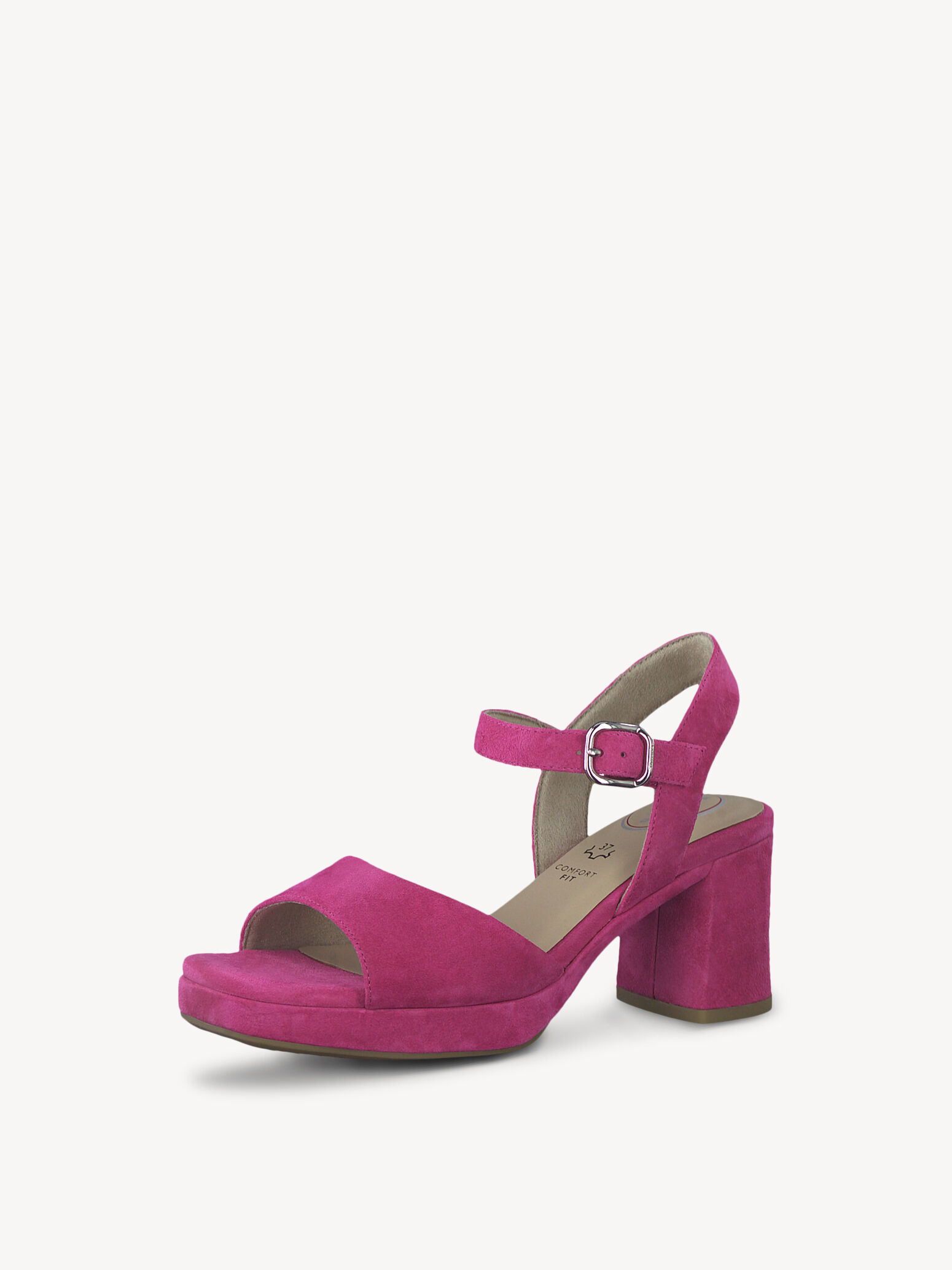 Sandale à talon en cuir - rose fuchsia