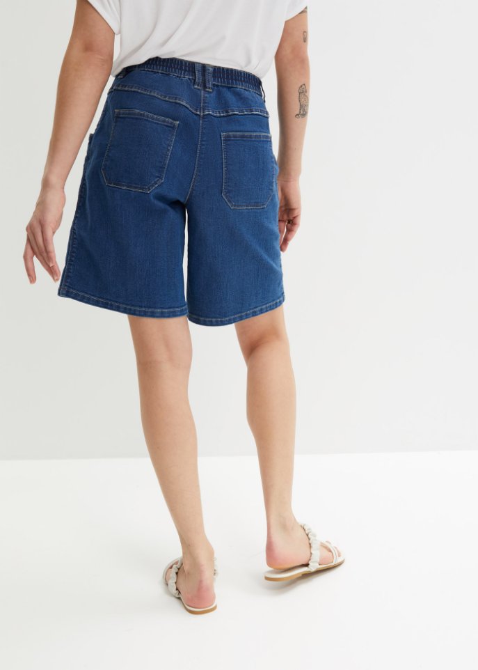 High-Waist-Jeans-Bermuda mit großen Taschen und Bequembund