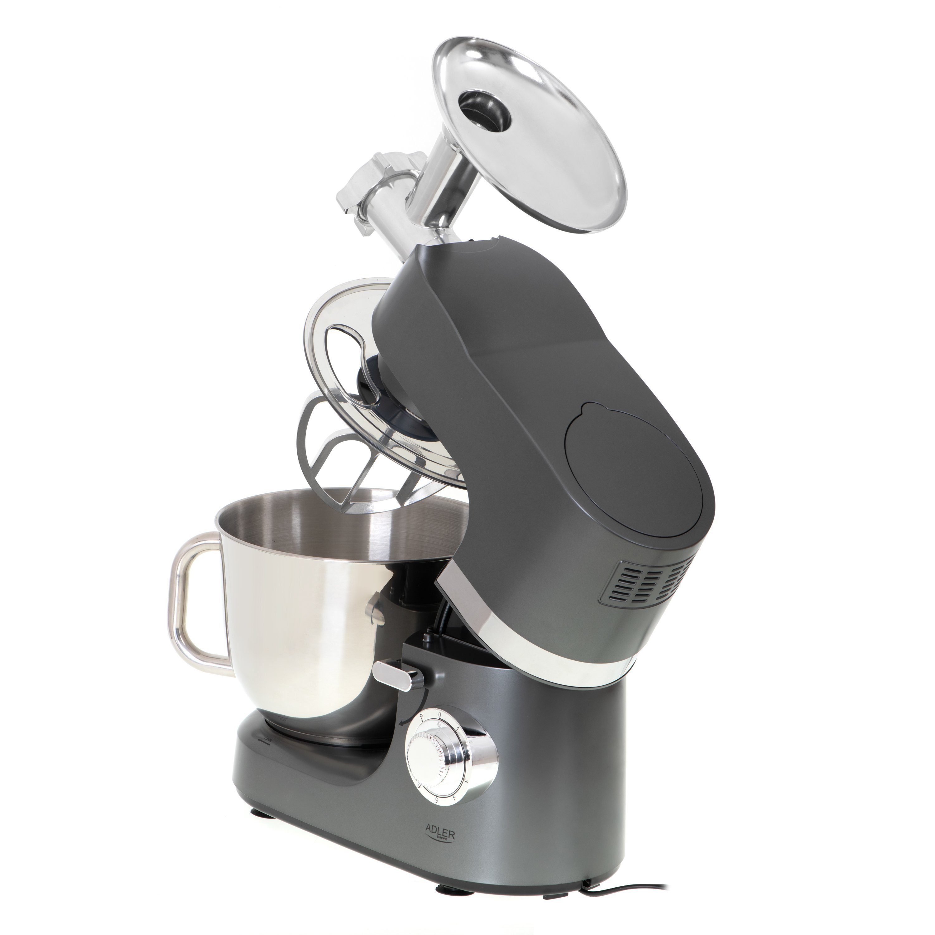 JUNG Küchenmaschine ADLER A4221 Küchenmaschine mit Fleischwolf Knetmaschine Rührmaschine, 1200 W, 7,00 l Schüssel, Edelstahl Schüssel, 4 Funktion, Knethaken Rührbesen Schlagbesen