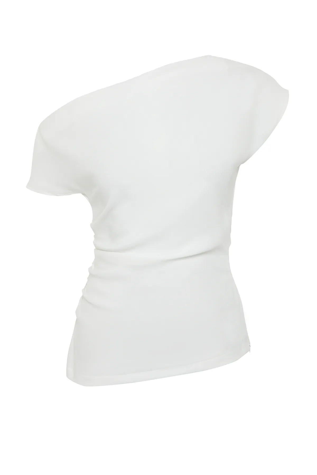 Trendyol Collection  Ecrufarbene, figurbetonte Webbluse mit U-Boot-Ausschnitt TWOSS24BZ00353