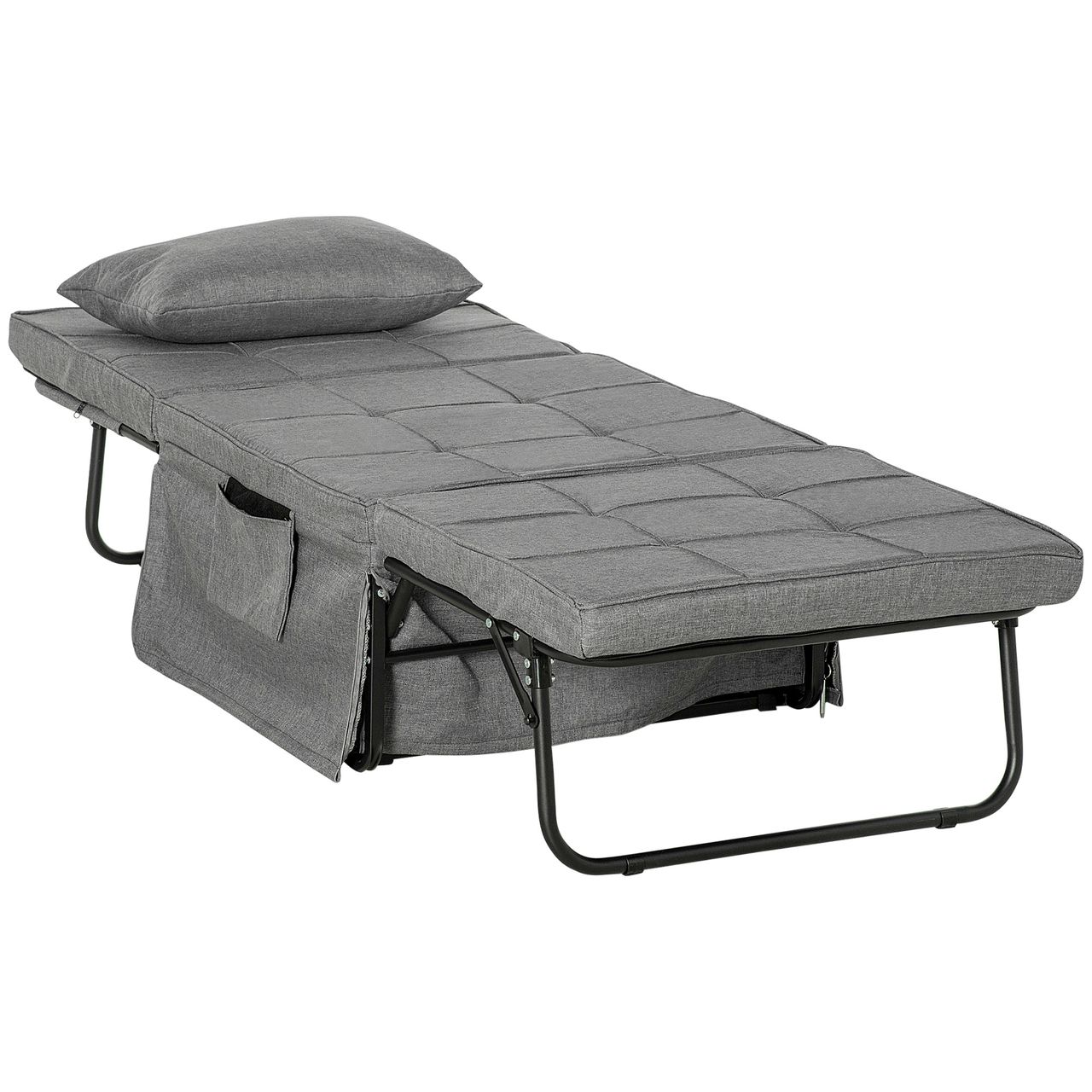 HOMCOM 4-in-1 Einzelbett Klappbett Gästebett klappbare Reisebett Sessel Ottomane mit 8 cm Matratze 5-Stufen Höhenverstellbar mit stabilem Stahlrahmen Grau 188 x 75 x 38 cm…