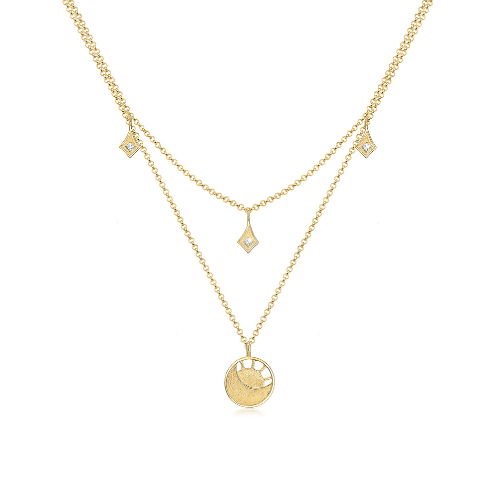 Elli Elli Collier Femme Pendentifs Soleil Lune Astro avec Cristal  - (925/1000) Argent collier