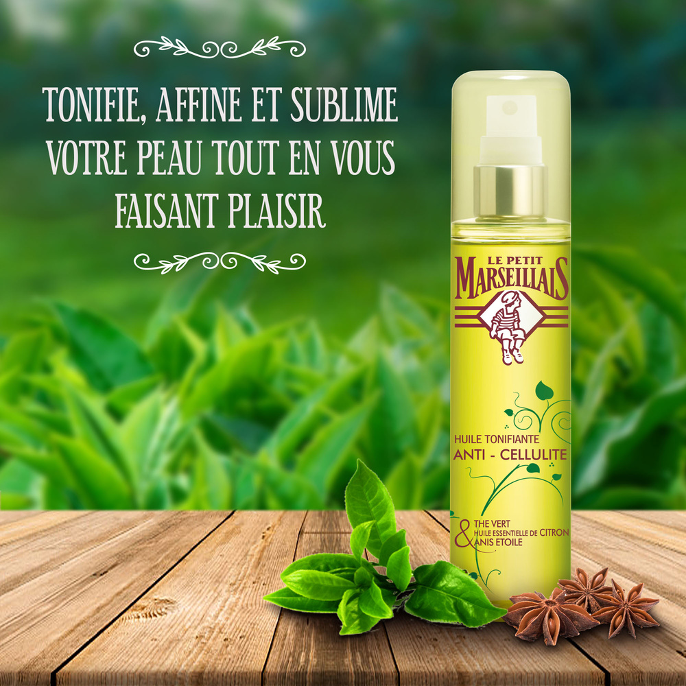 le petit marseillais Huile Anti-Cellulite Thé Vert, Huile Essentielle de Citron et Anis, 150ml Huile