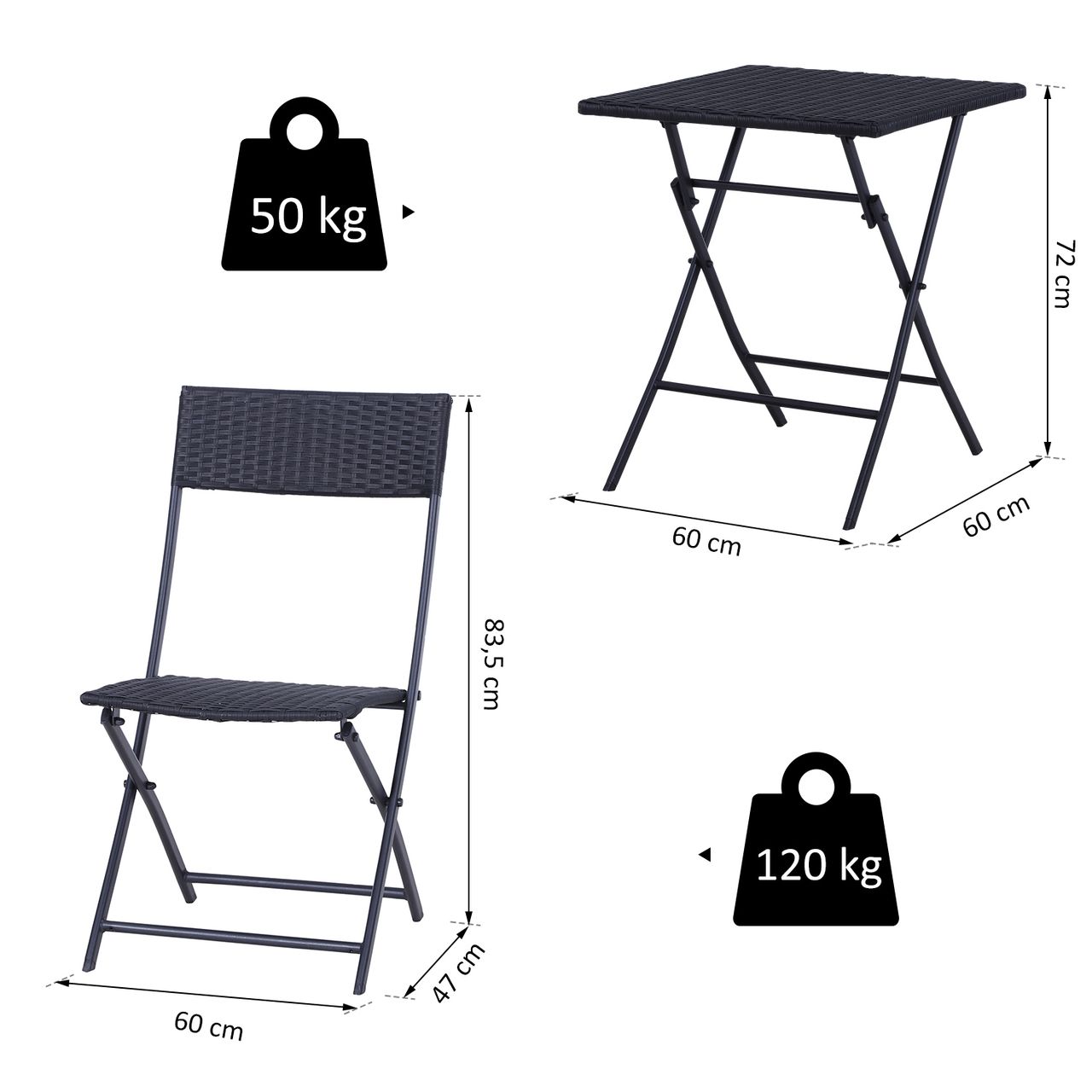 Outsunny Bistroset Polyrattan 3tlg. Sitzgruppe Essgruppe Gartenmöbel Garnitur