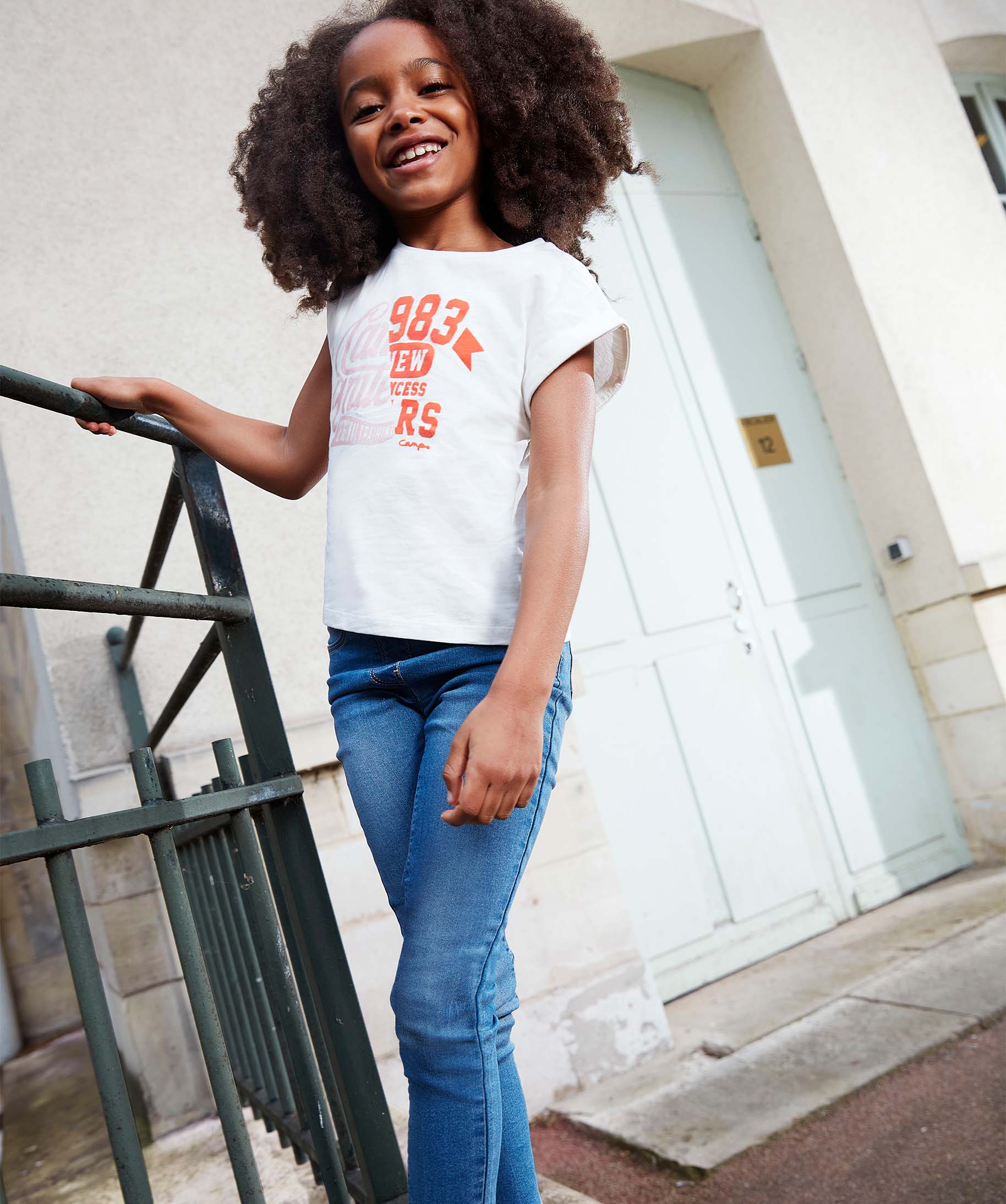 Tee-shirt fille à manches courtes avec revers cousus - Camp... blanc | GEMO