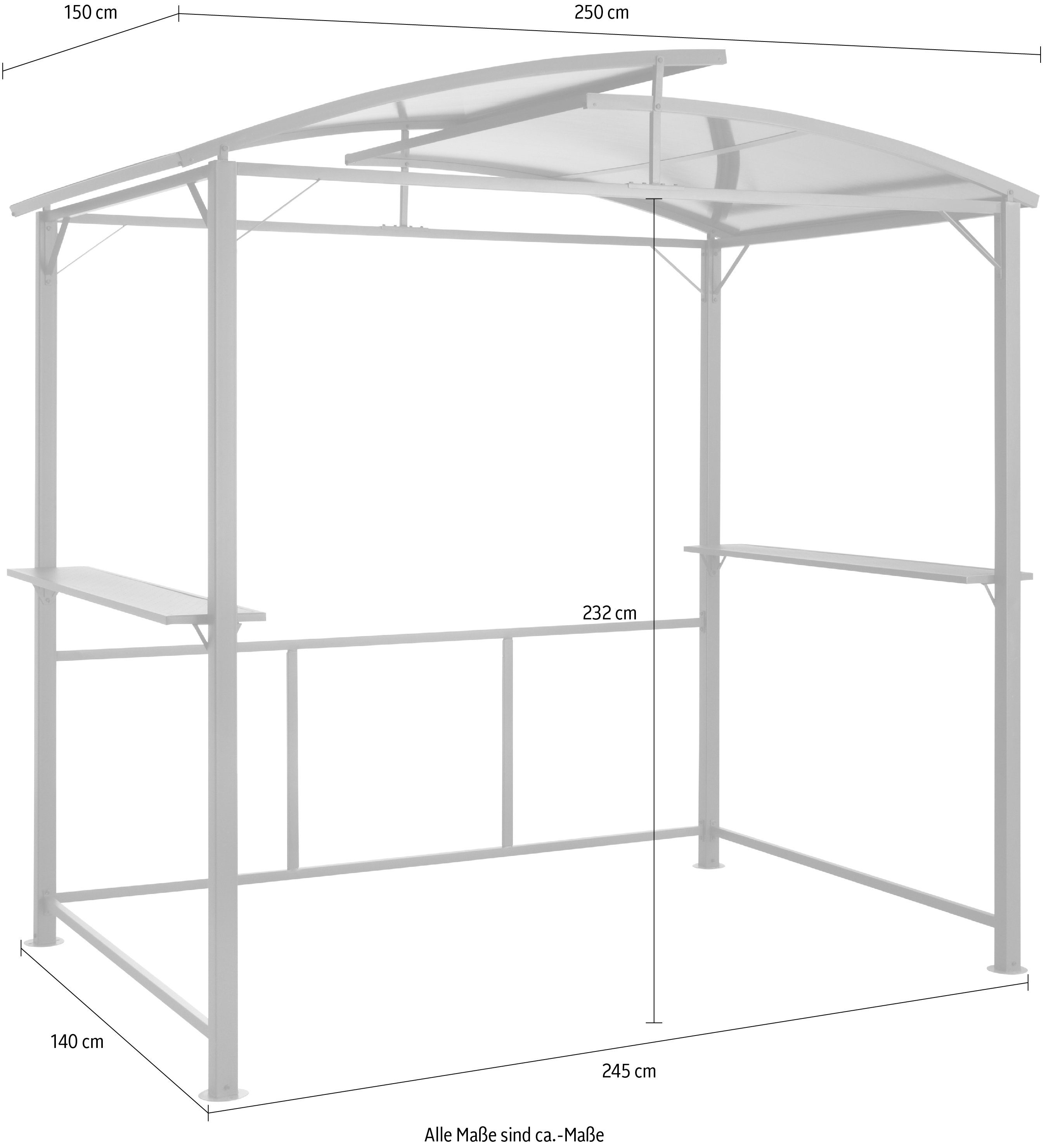 KONIFERA Grillpavillon Roma, BxT: 250x140 cm, Stahlgestell, Polycarbonat-Dachplatten