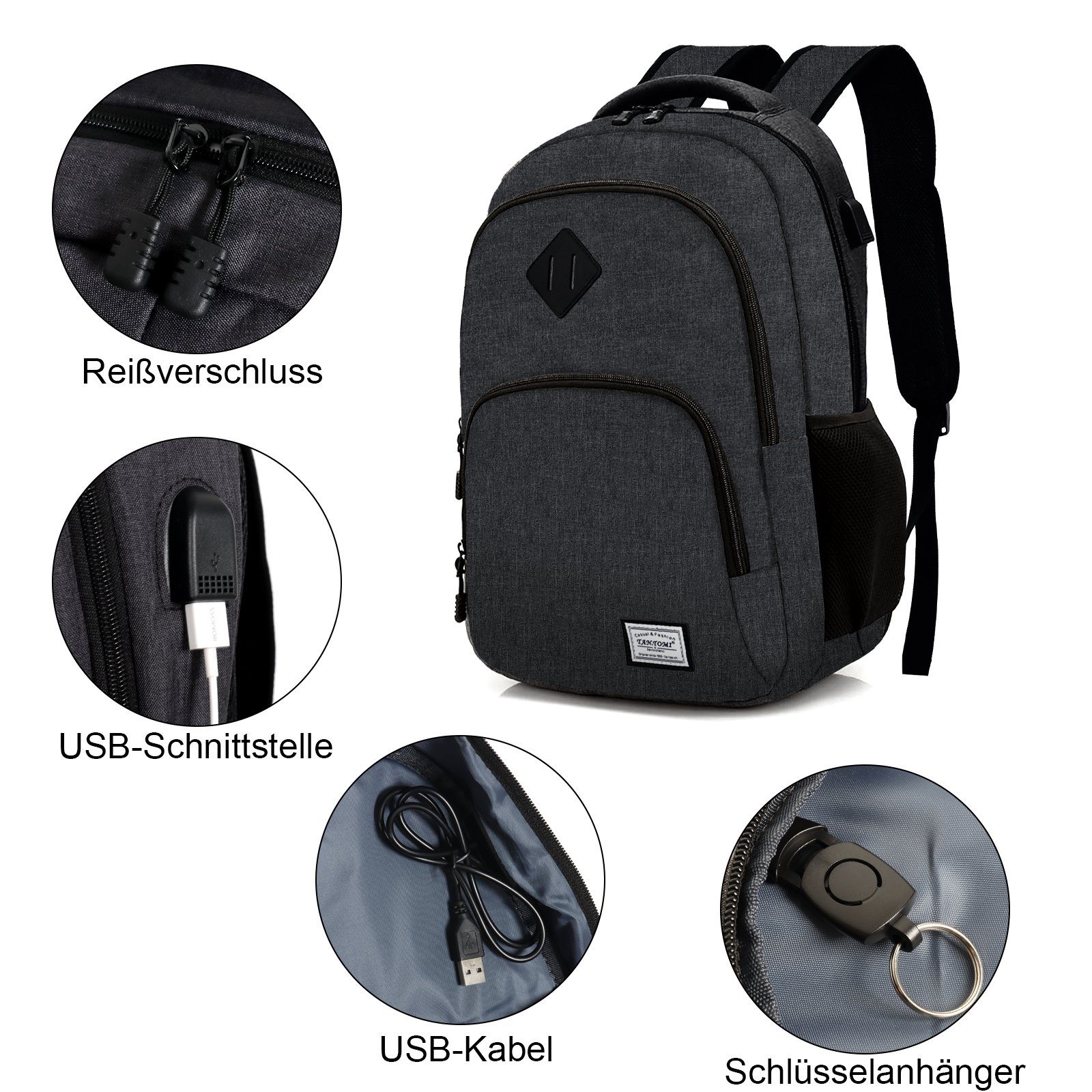 TAN.TOMI Rucksack Laptop Rucksack Herren Damen Große Kapazität Casual Rucksack (Set), für 15,6