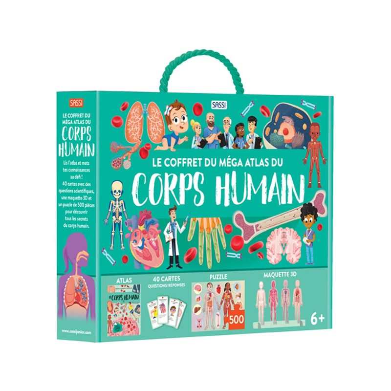 Le coffret du méga atlas du corps humain avec puzzle de 500 pièces Sassi