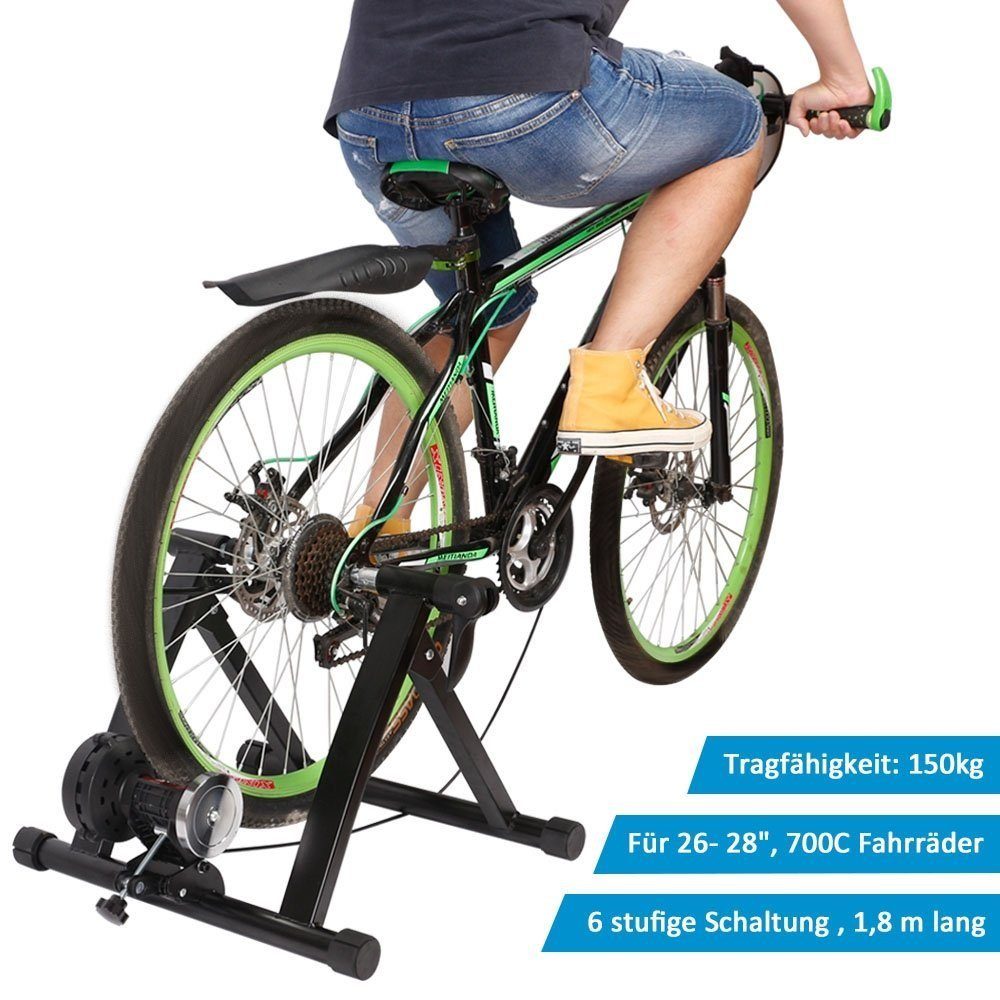 Melko Heimtrainer Heimtrainer Rollentrainer Fahrradtrainer 6 GANG Fahrrad klappbar 150 kg Spinning Indoor Trainingsgerät Fahrradrollentrainer Cycletrainer Schaltung Magnetisch 26 28 Zoll 700C Hometrainer (Stück), 6 Widerstandsstufen