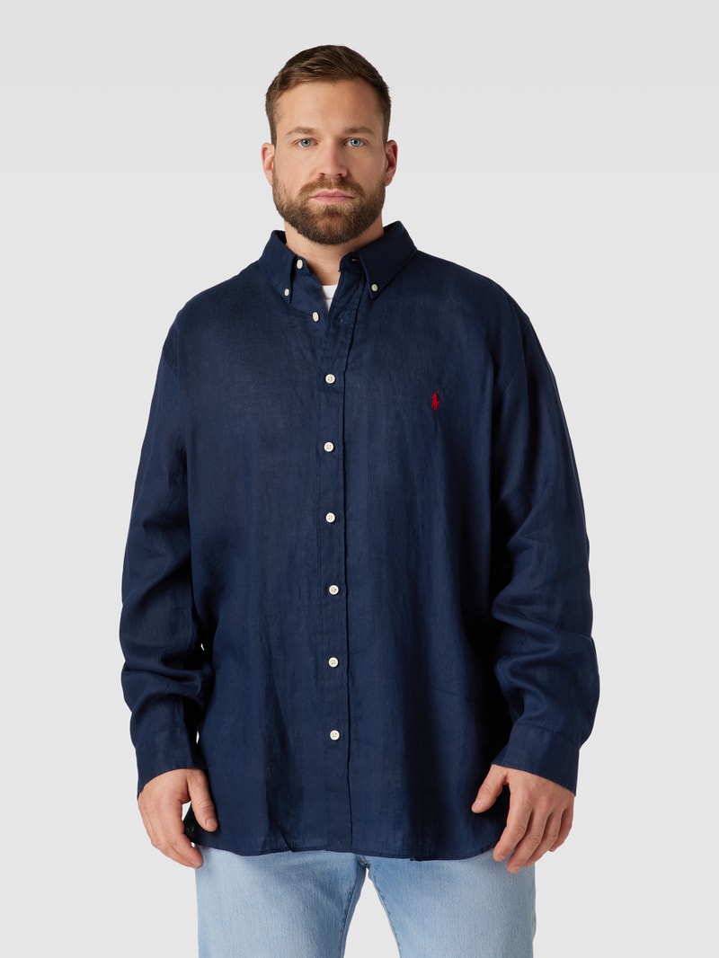 PLUS SIZE Leinenhemd mit Logo-Stitching in marineblau