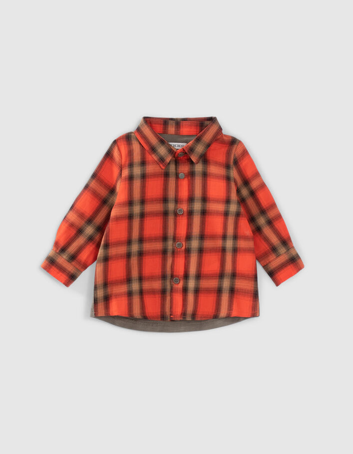 Chemise orange à carreaux dos jersey printé bébé garçon