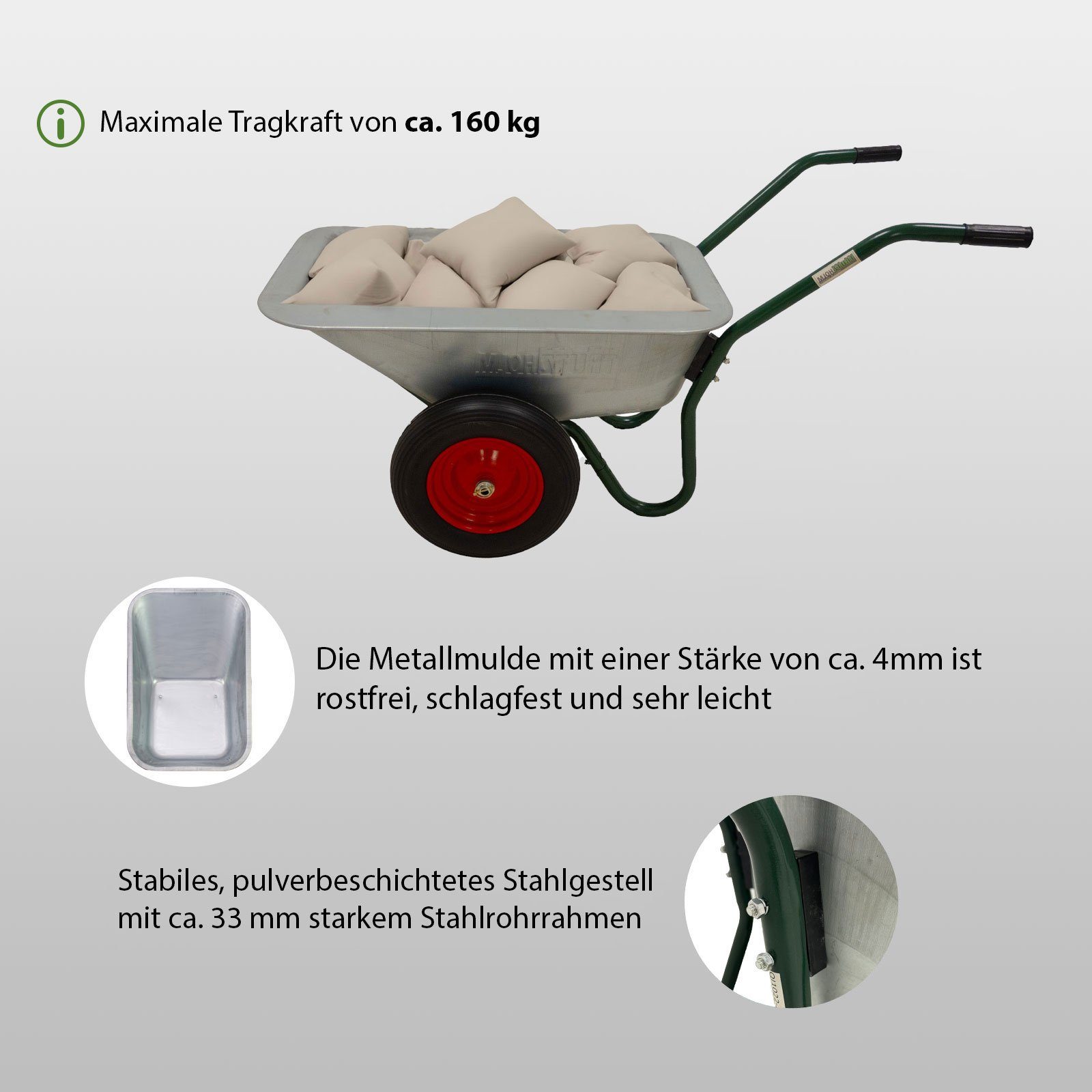 TRUTZHOLM Schubkarre 2 Rad Schubkarre Zweirad Karre Schiebkarre Gartenkarre 100l 160kg