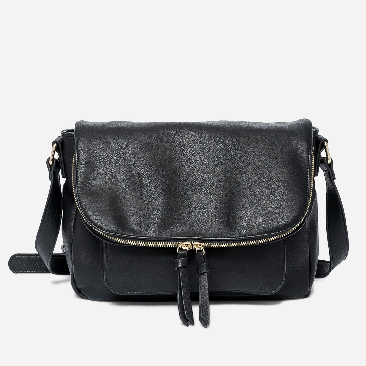 Sac besace noir avec rabat zippé