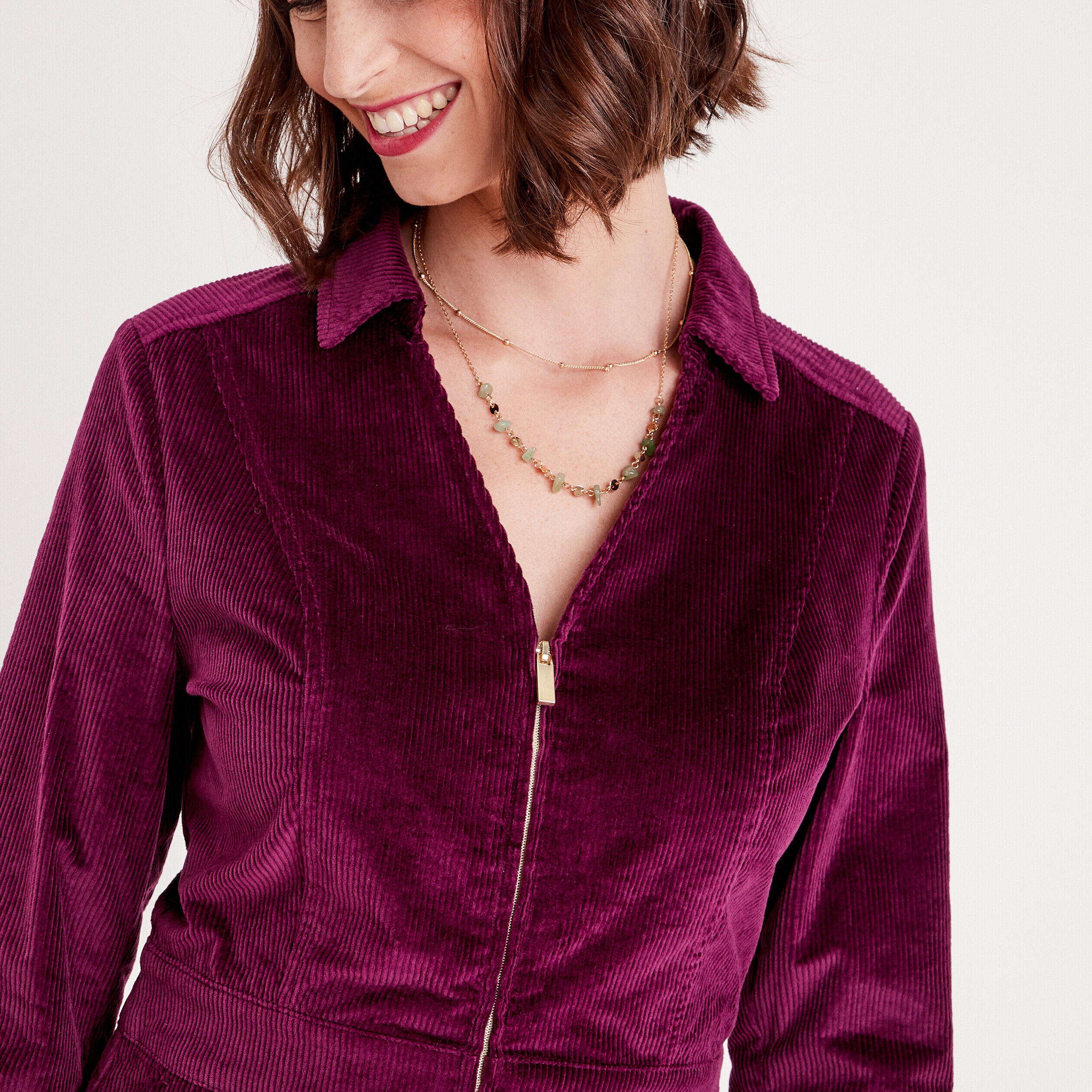 Robe trapèze velours zippée prune femme | Cache Cache