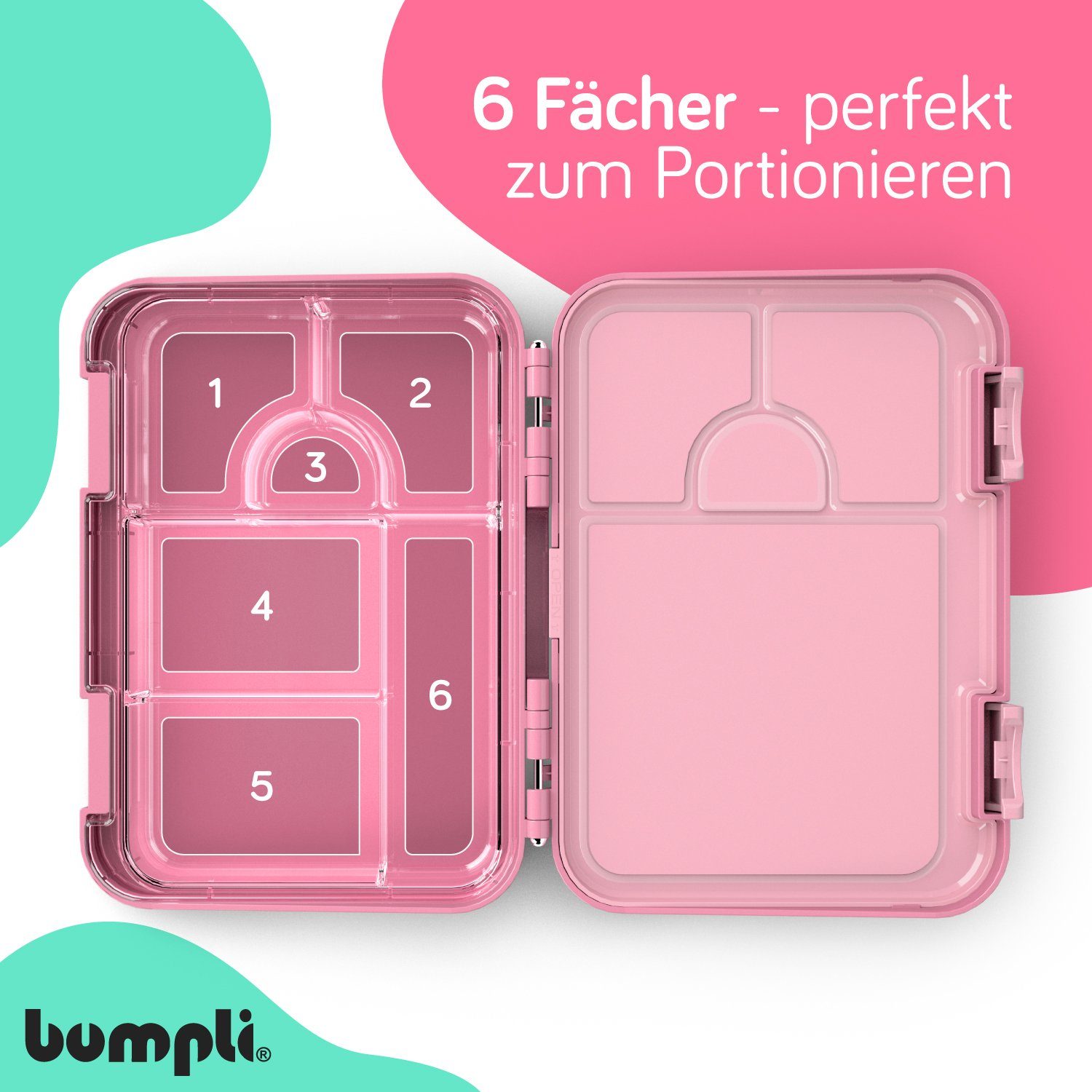 bumpli® Lunchbox 6 Fächer Kinder Brotdose Mit Motiven (6 Fächer) Brotbüchse, Vesperdose, Auslaufsicher & Kinderfreundliche Verriegelung