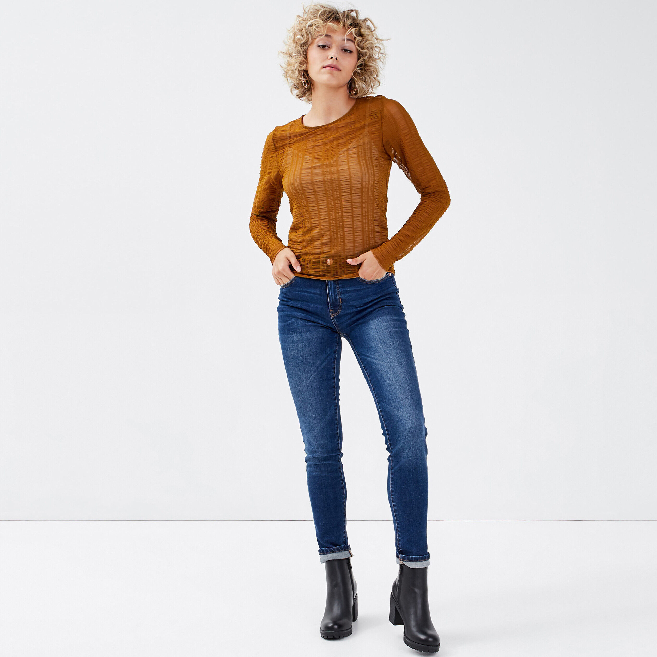 T-shirt manches longues vert olive femme | Cache Cache