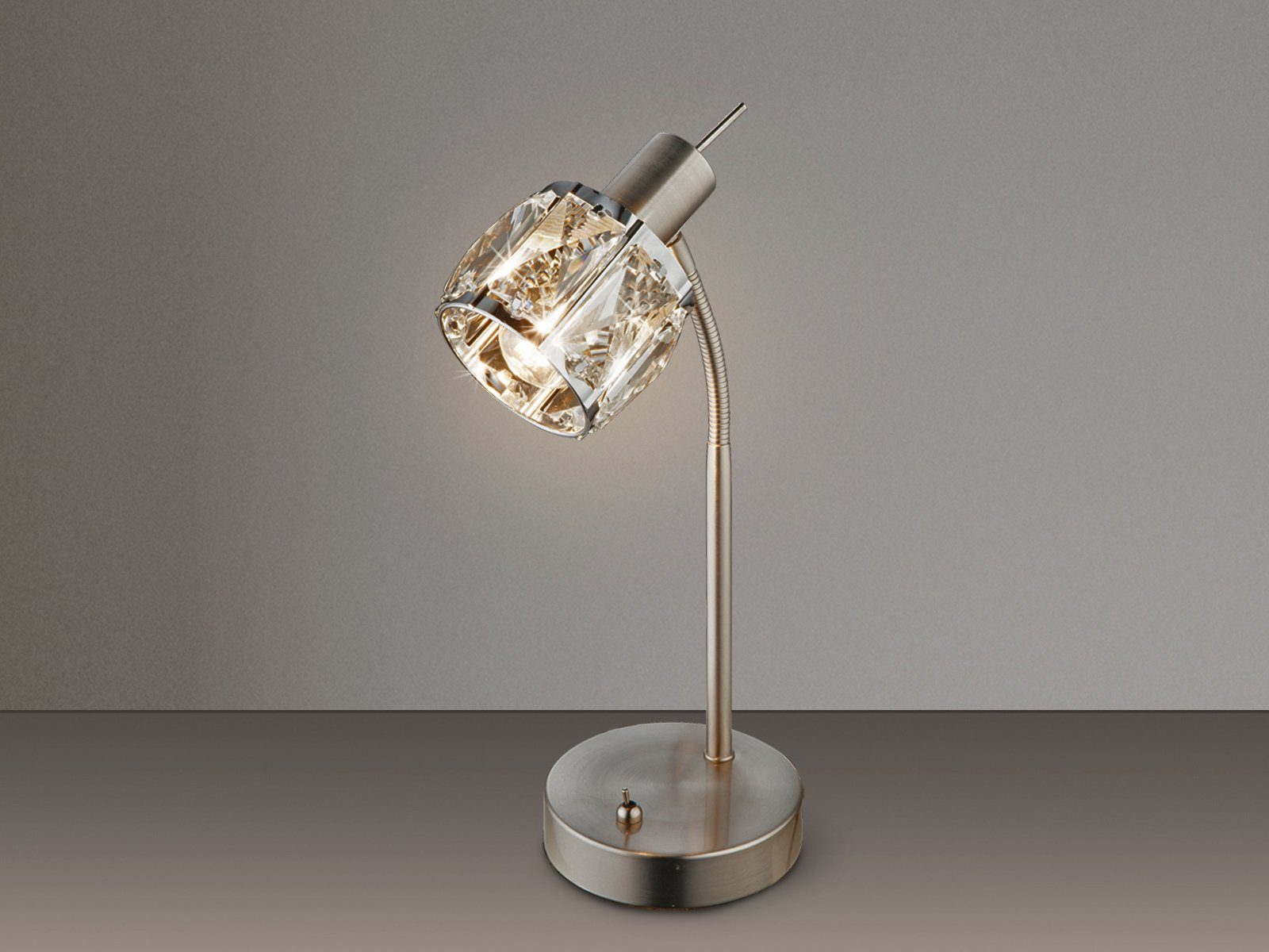 meineWunschleuchte LED Nachttischlampe, Dimmfunktion, LED wechselbar, warmweiß, dimmbar kleine Designer Kristall Lampenschirm Leselampe Silber H: 28cm