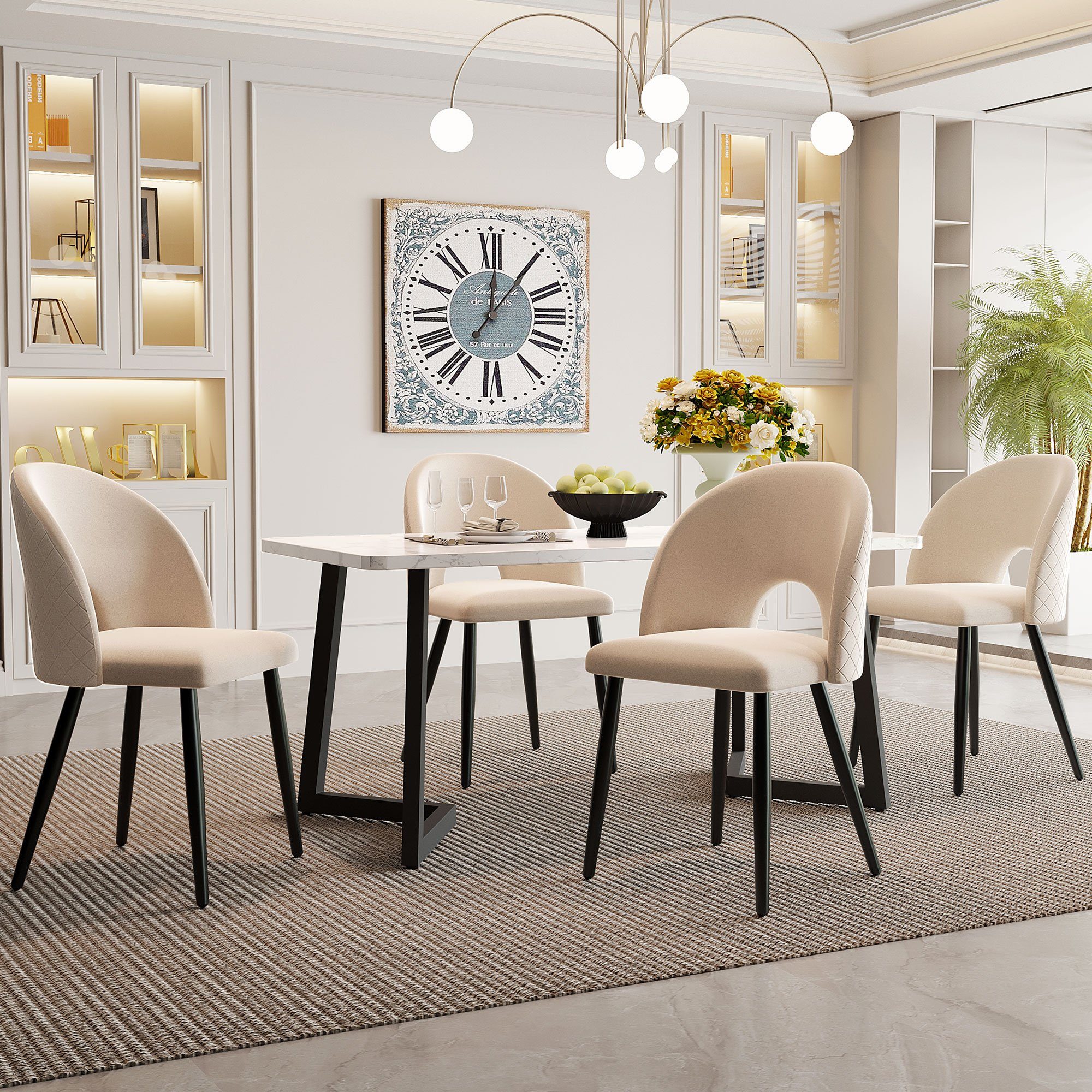 Ulife Essgruppe Rechteckiger Esstisch, Esszimmerstuhl mit Diamantmuster, (Set, 5-tlg., Tisch mit 4 Stühlen)