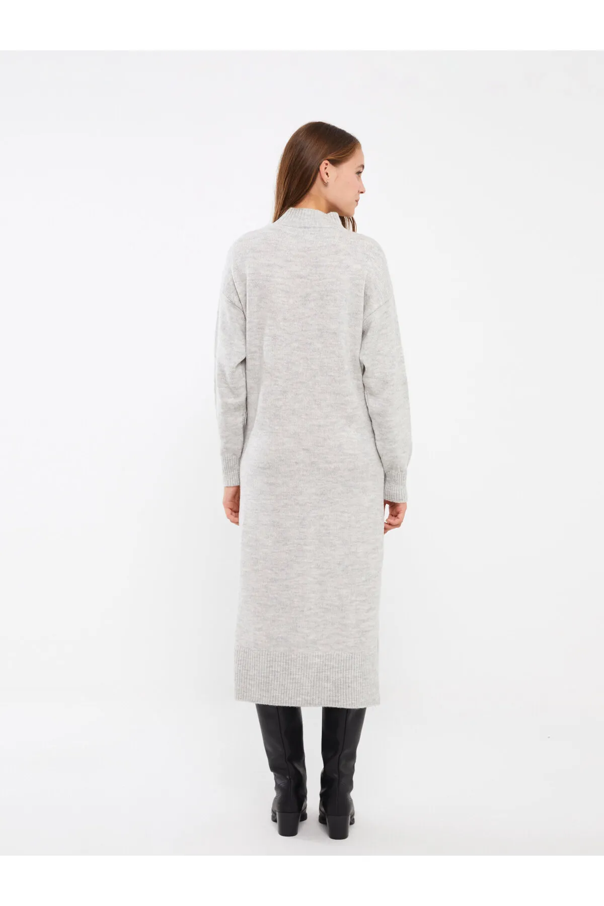 LC Waikiki  Gerades, langärmliges Damen-Strickkleid mit halbem Rollkragen